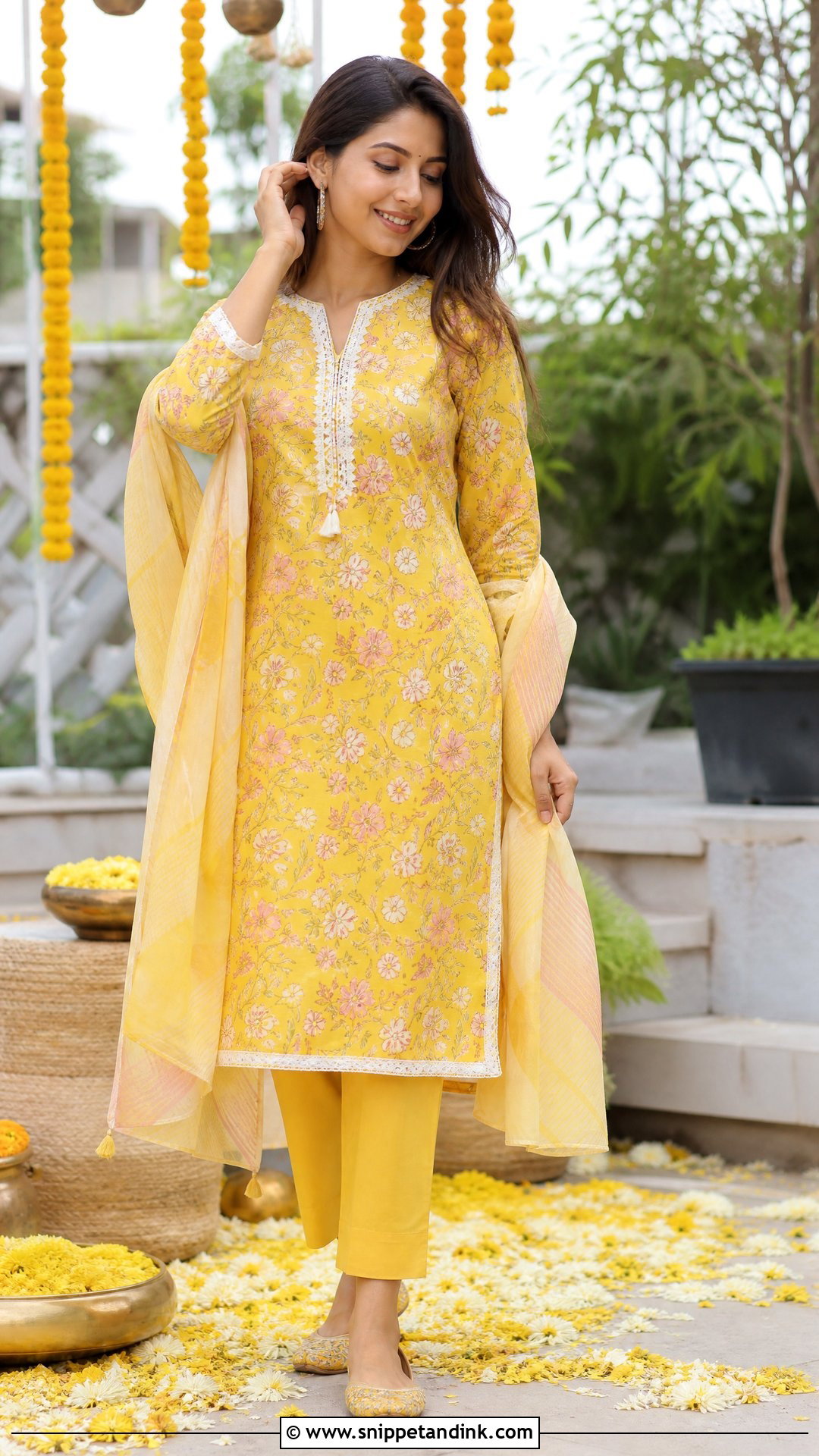 Yellow Printed Cotton Suit For Haldi Function - Snippet and Ink - 25 Yellow Suit for Haldi Function Ideas