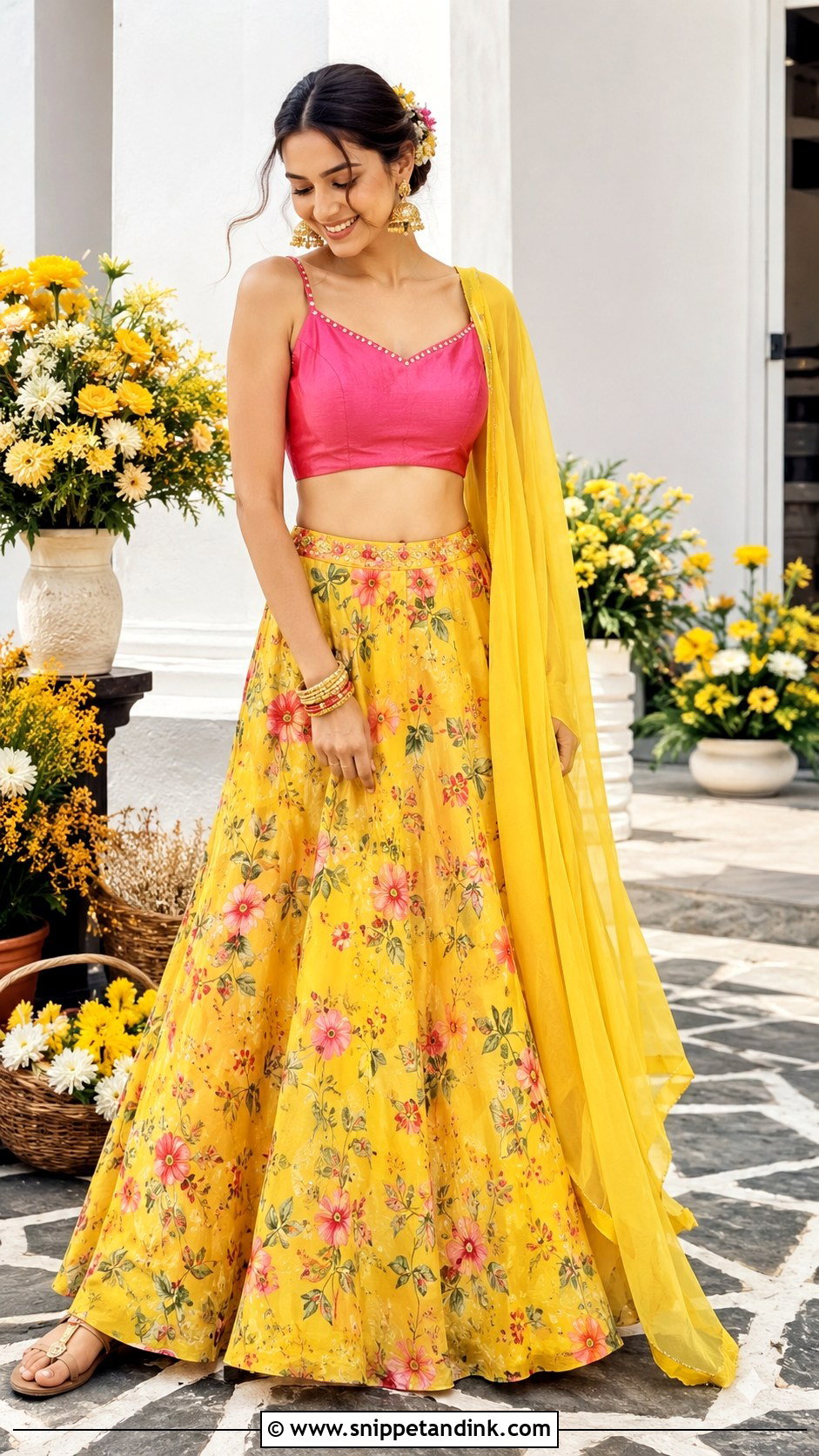 Yellow Printed Haldi Lehenga - Snippet and Ink - 20 Haldi Lengha Ideas