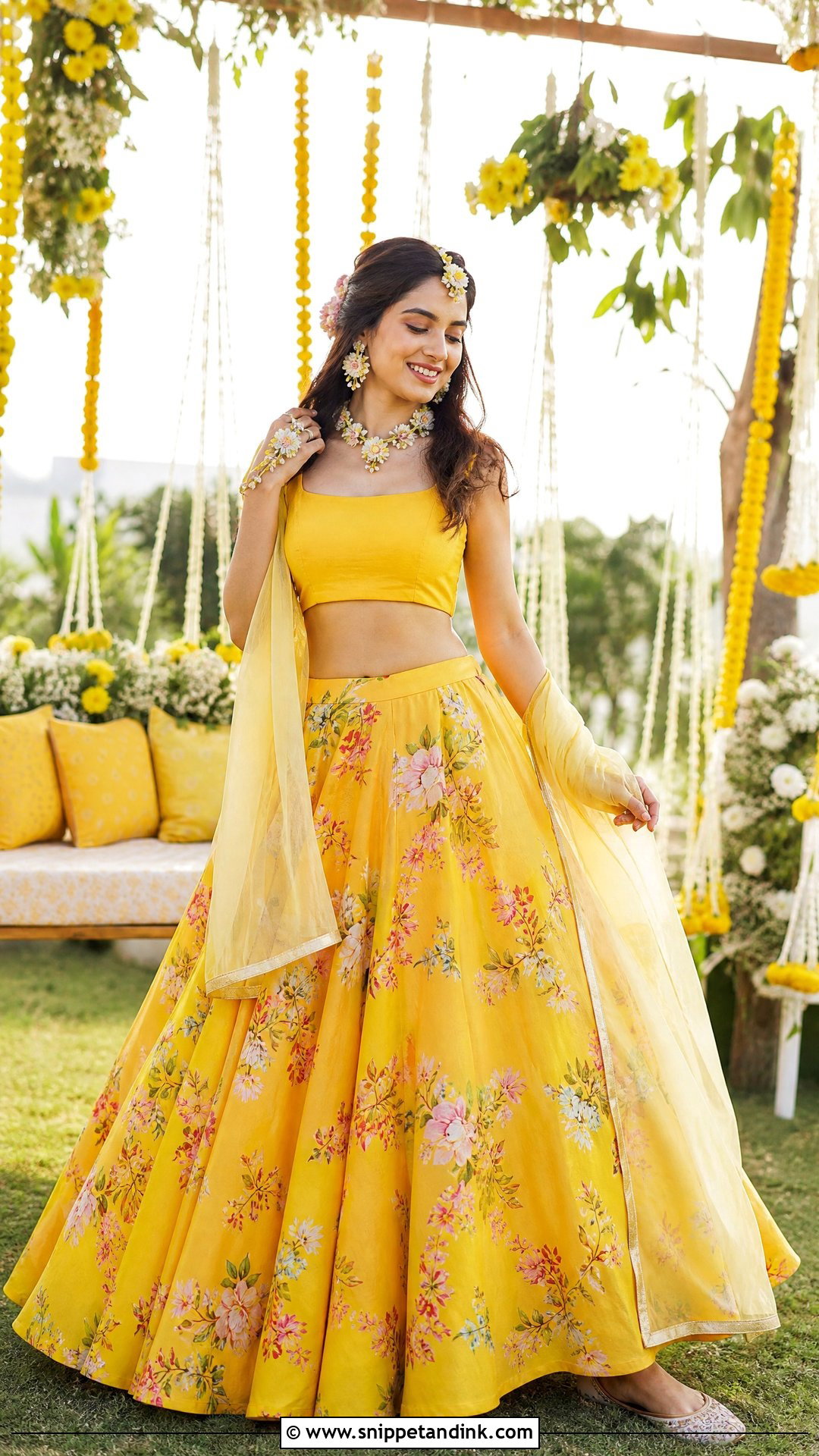 Yellow Printed Lehenga For Haldi - Snippet and Ink - 25 Yellow Outfit for Haldi Function Ideas