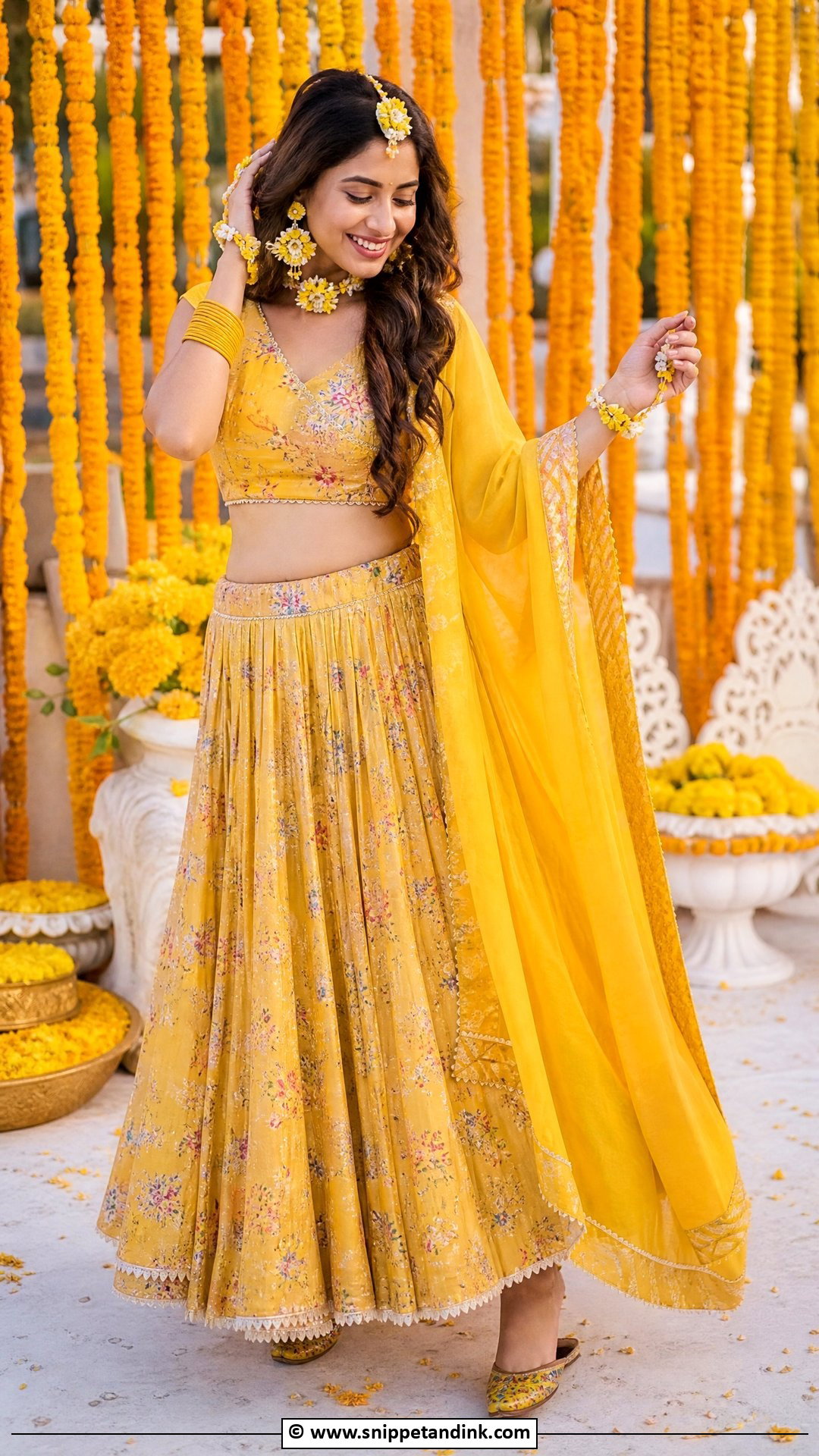 Yellow Printed Lehenga for Haldi Bride - Snippet and Ink - 35 Haldi Outfits for Bride