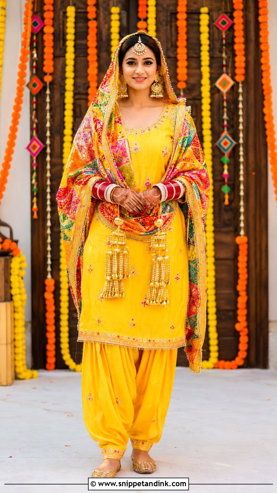 Yellow Punjabi Bridal Suit With Phulkari Details - Snippet and Ink - 25 Punjabi Wedding Suit Bridal Sikh Bride Ideas