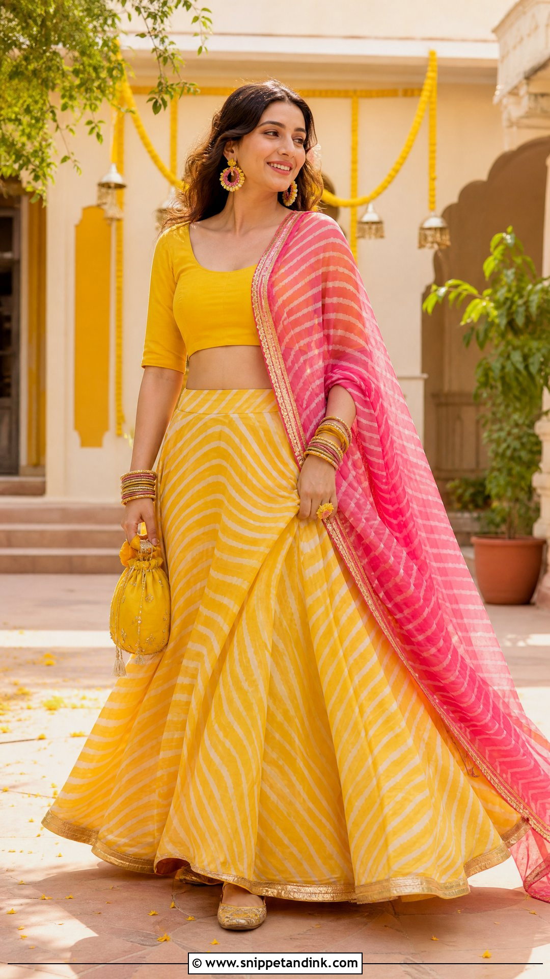 Yellow Rajasthani Leheriya Lehenga - Snippet and Ink - 20 Rajasthani Lengha Ideas