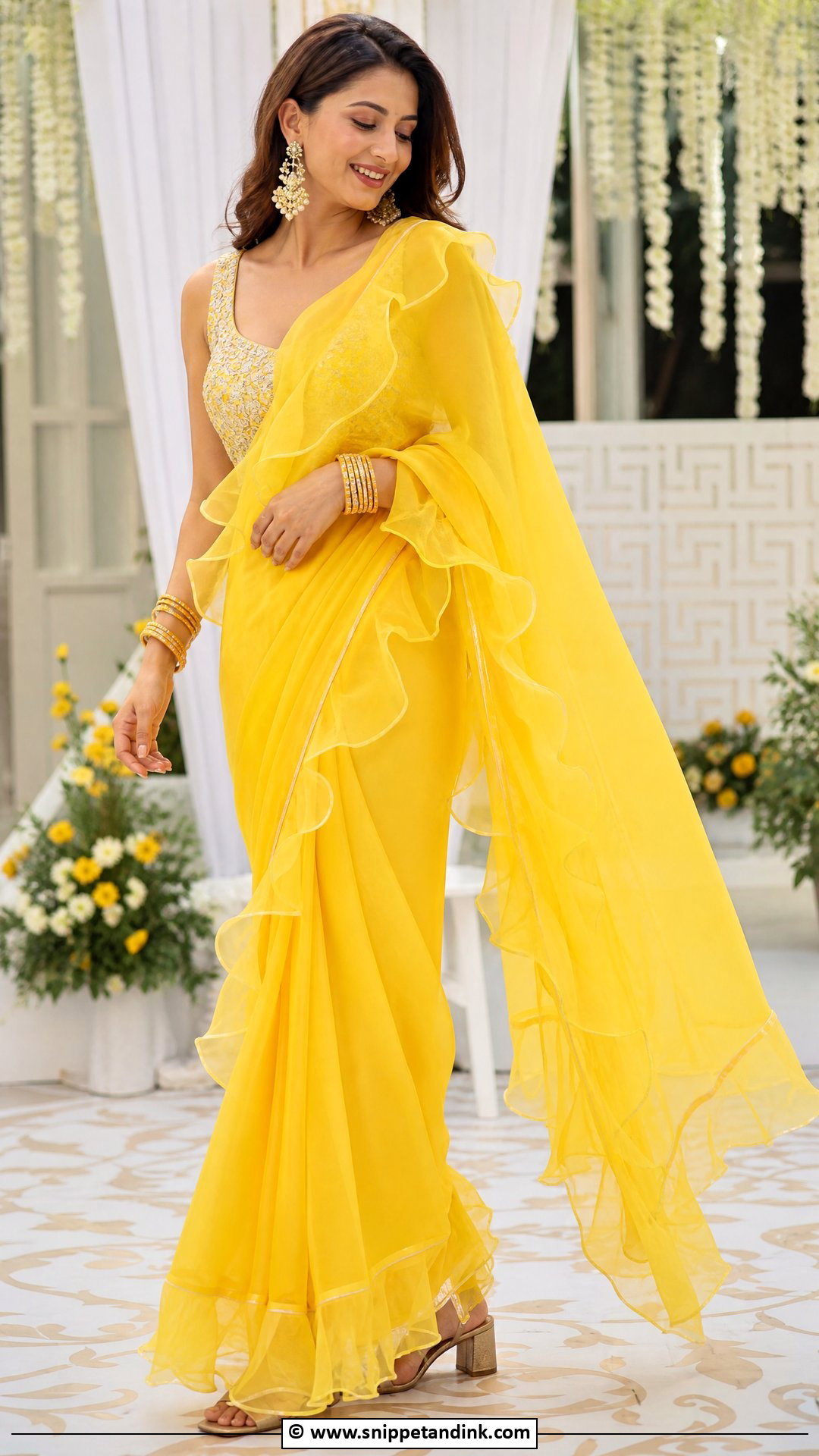 Yellow Ruffle Saree For Haldi - Snippet and Ink - 35 Haldi Outfits