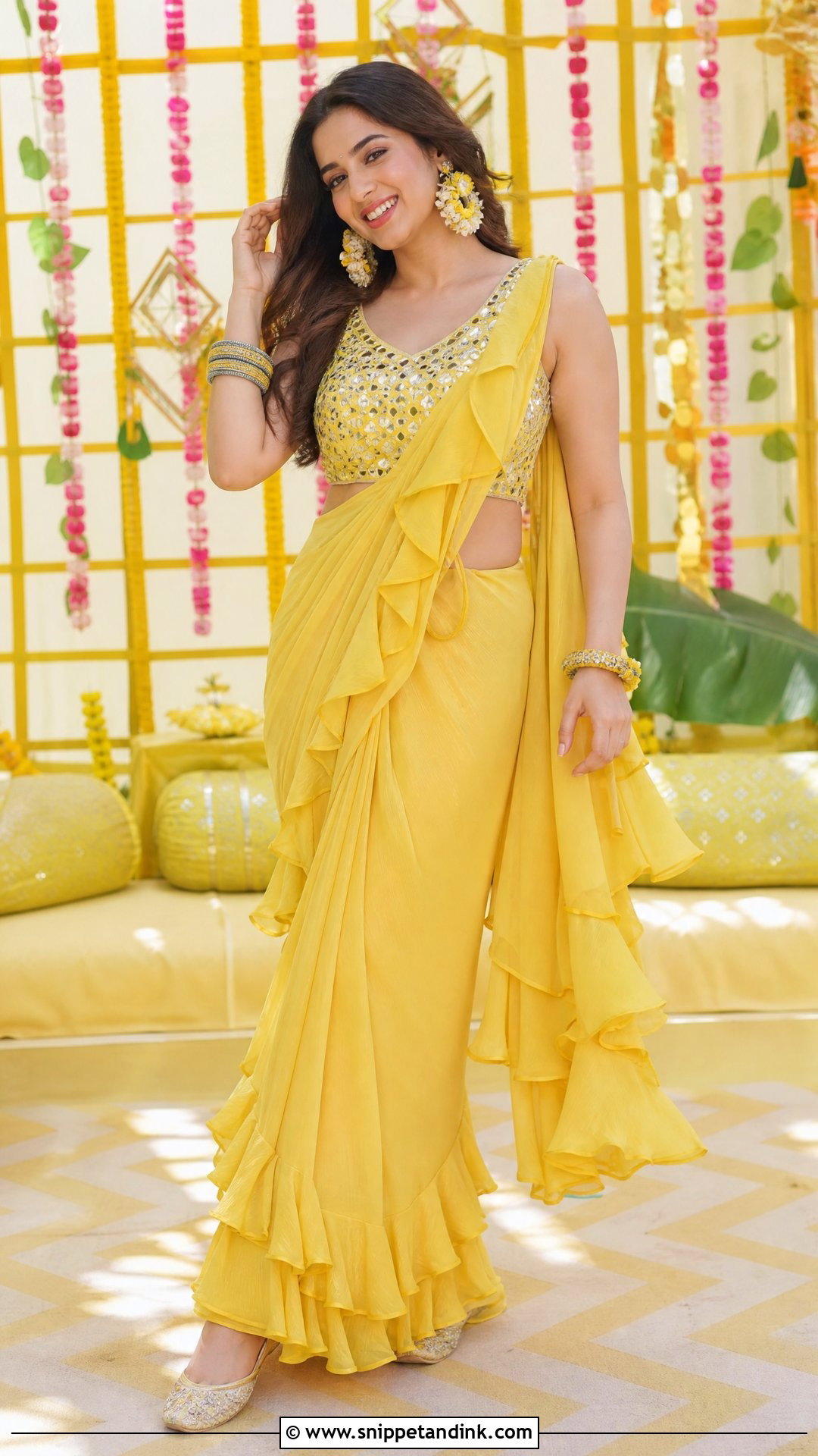 Yellow Ruffle Saree For Haldi - Snippet and Ink - 25 Yellow Outfit for Haldi Function Ideas
