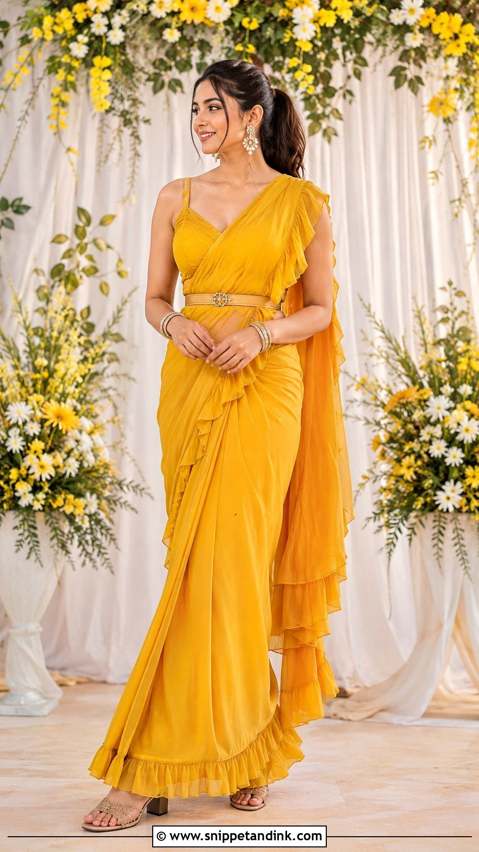 Yellow Ruffle Saree for Haldi - Snippet and Ink - 20 Haldi Function Dress for Sister Ideas