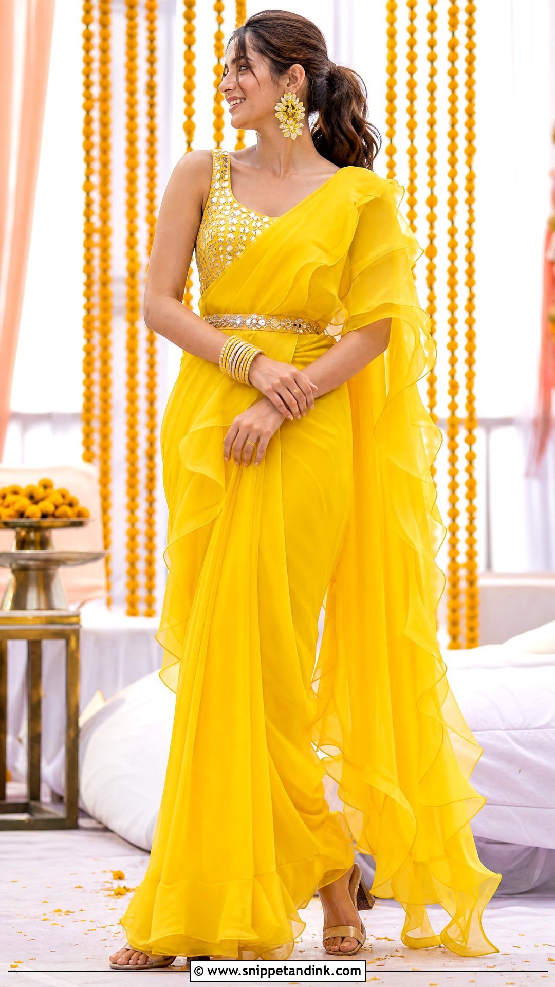 Yellow Ruffle Saree for Haldi - Snippet and Ink - 20 Yellow Dresses for Haldi