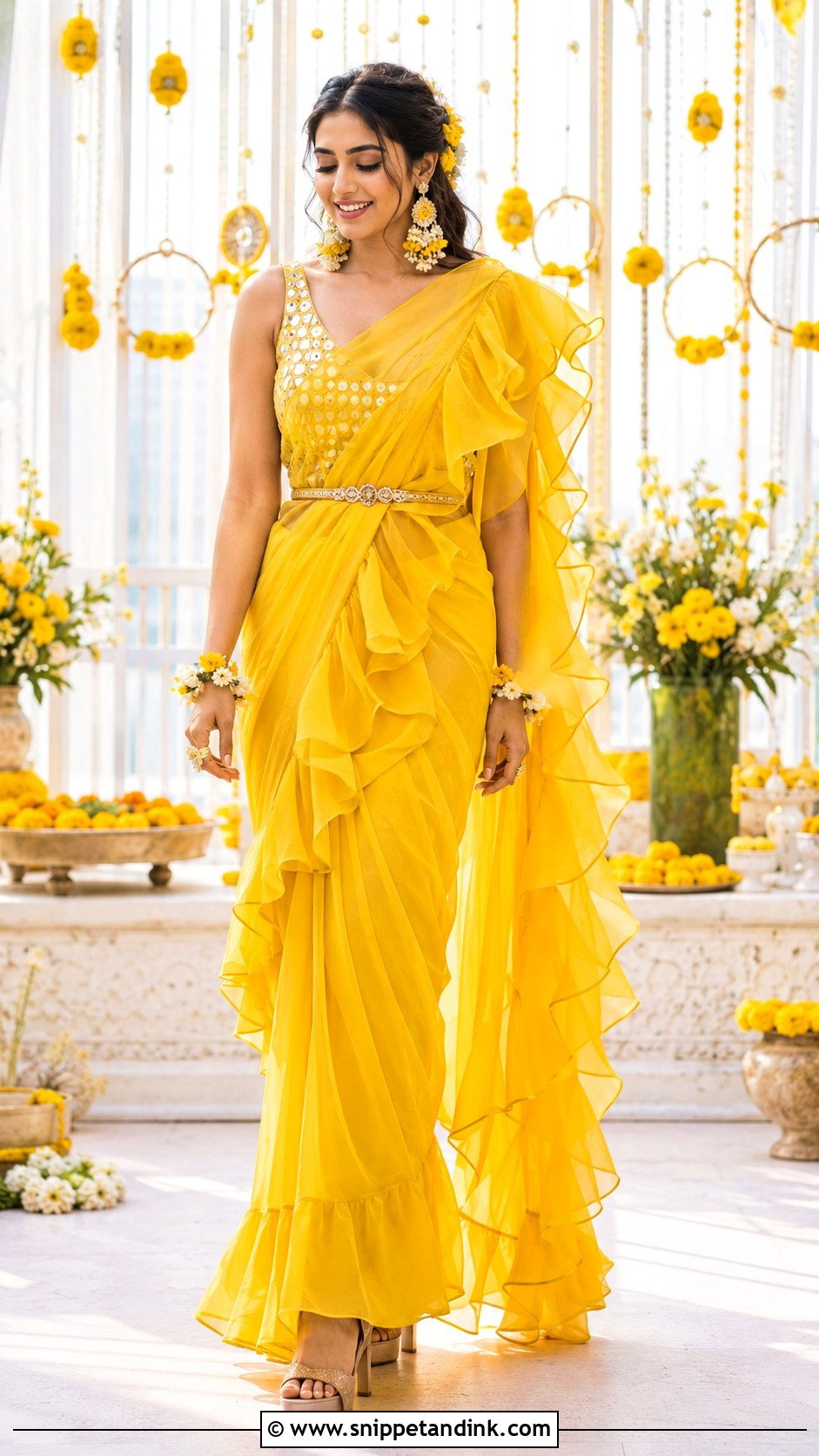 Yellow Ruffle Saree for Haldi Bride - Snippet and Ink - 25 Yellow Haldi Outfit for Bride Ideas