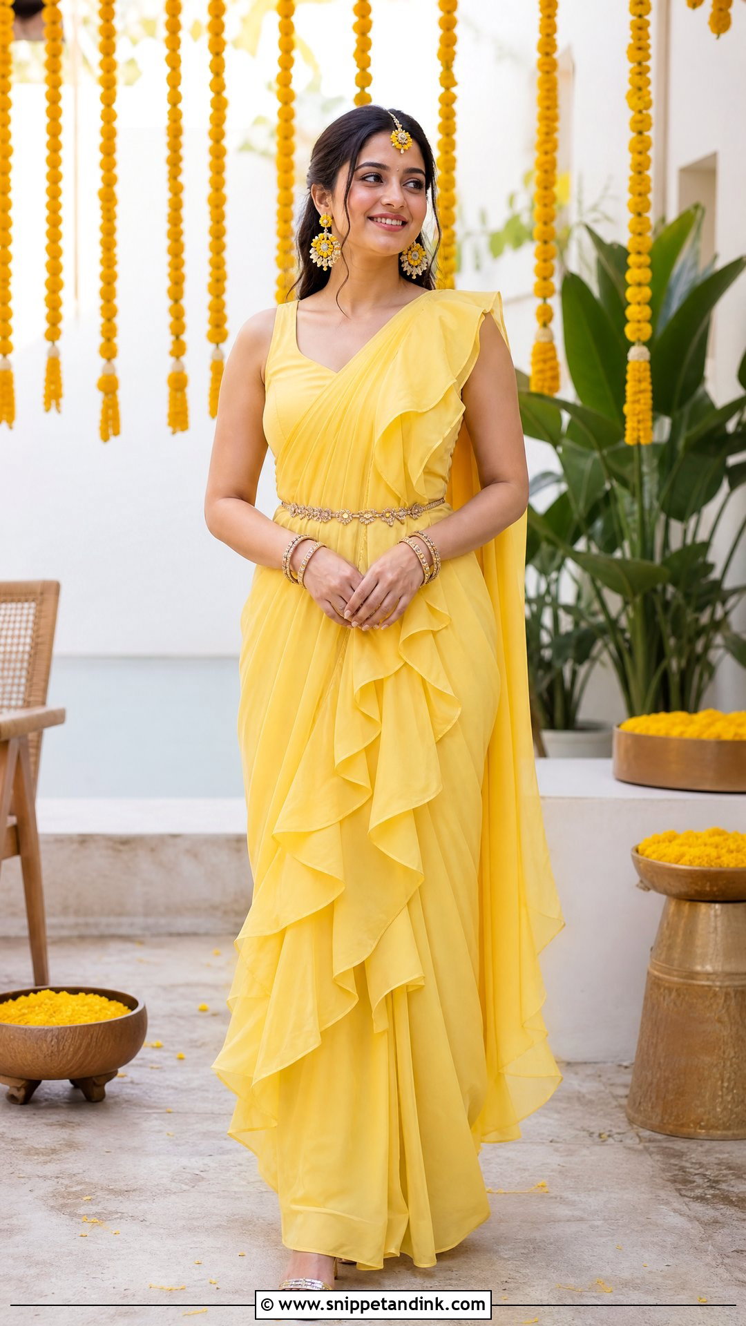 Yellow Ruffle Saree for Haldi Function - Snippet and Ink - 25 Dress for Haldi Function Indian Weddings Ideas