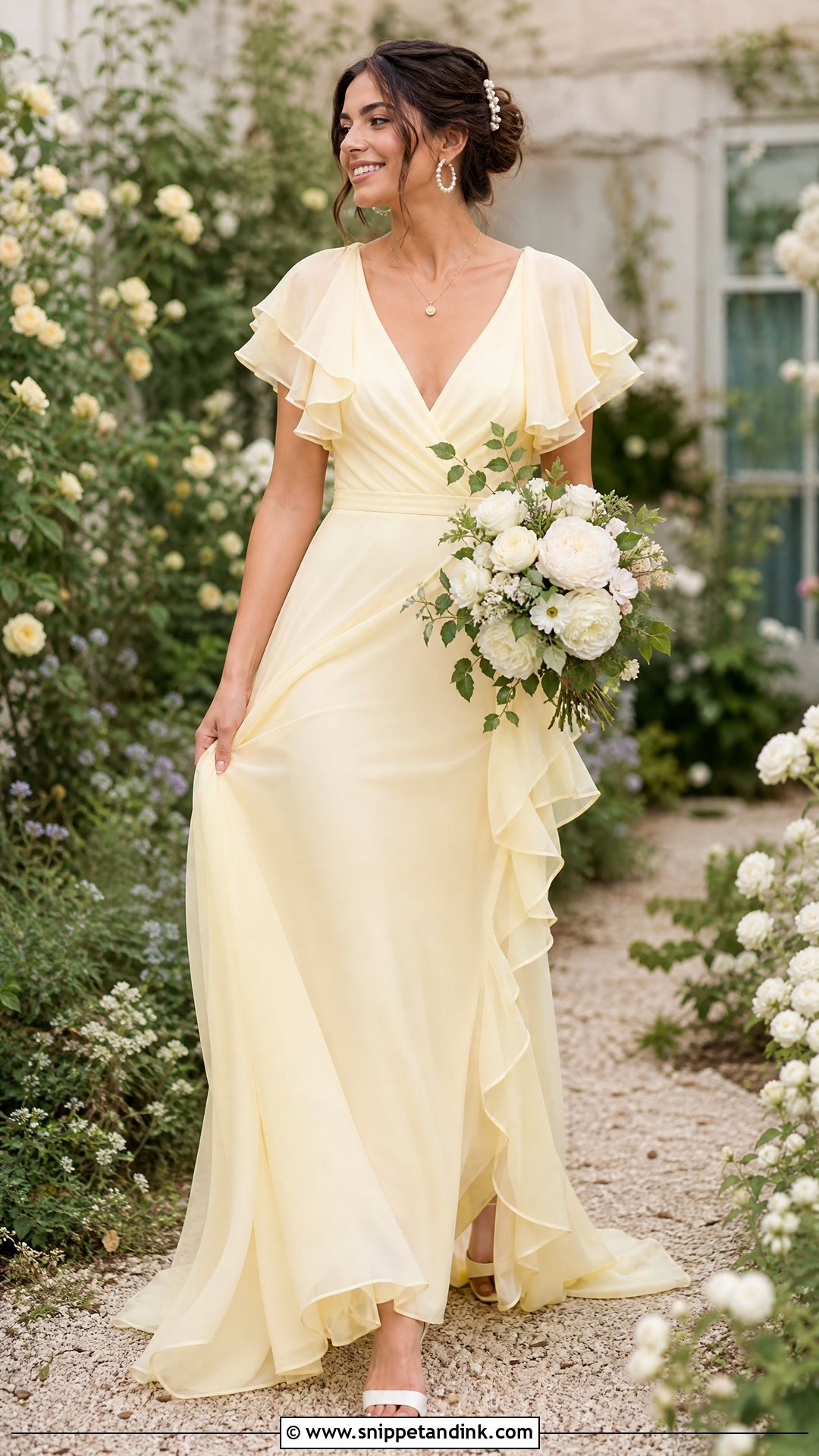 Yellow Ruffle Sleeve Bridal Dress - Snippet and Ink - 20 Yellow Bridal Dress Ideas