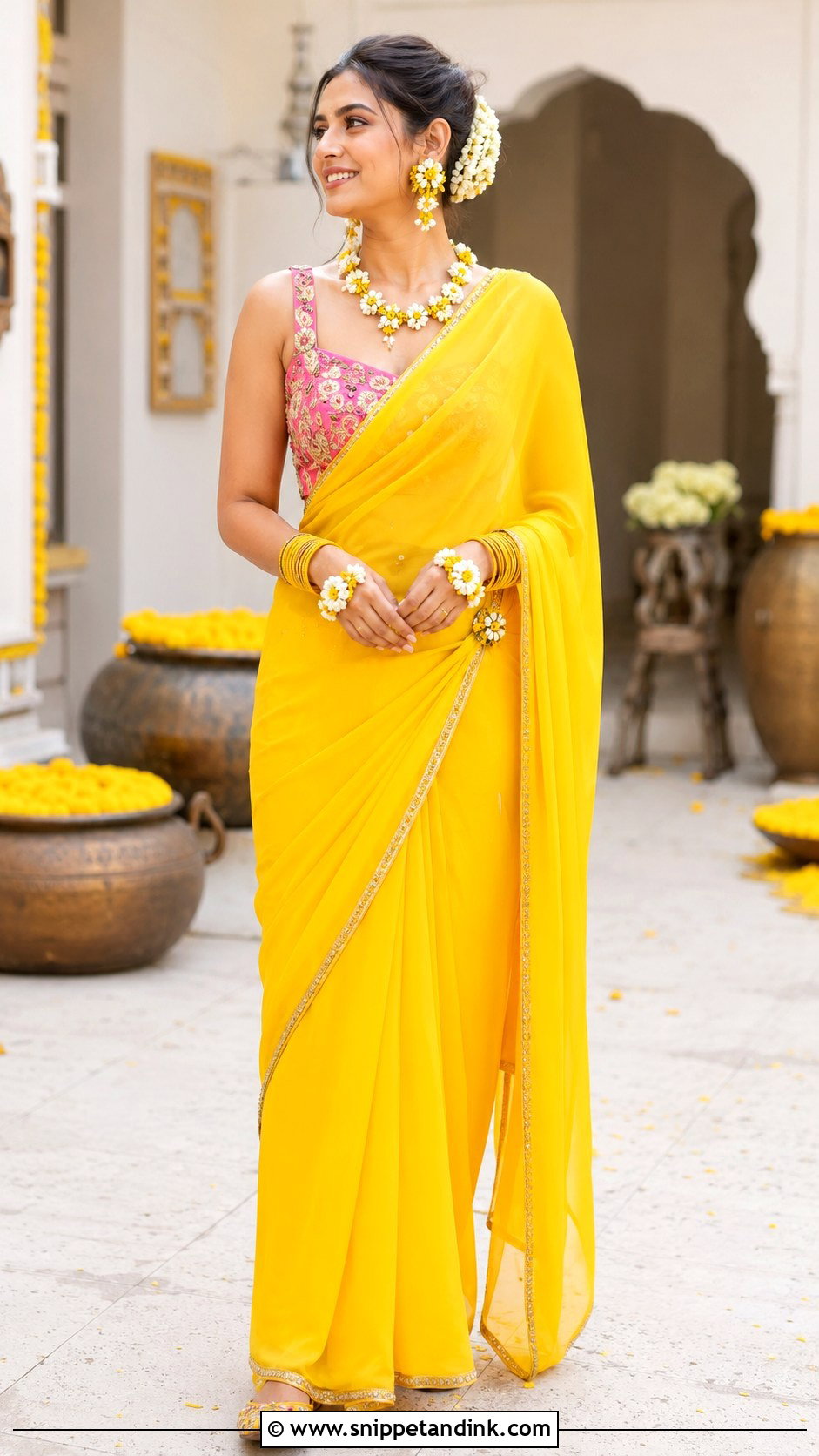 Yellow Saree Bride Haldi Outfit - Snippet and Ink - 20 Bride Haldi Outfit Ideas