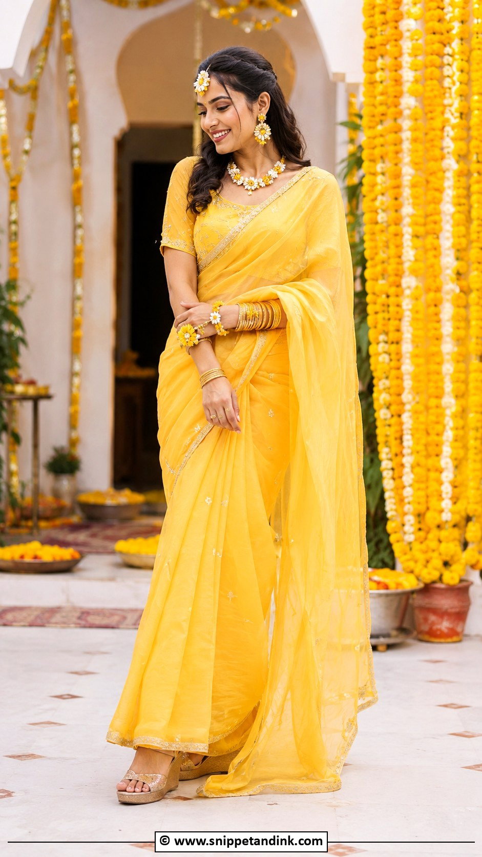 Yellow Saree For Haldi - Snippet and Ink - 25 Haldi Mehndi Outfit Ideas
