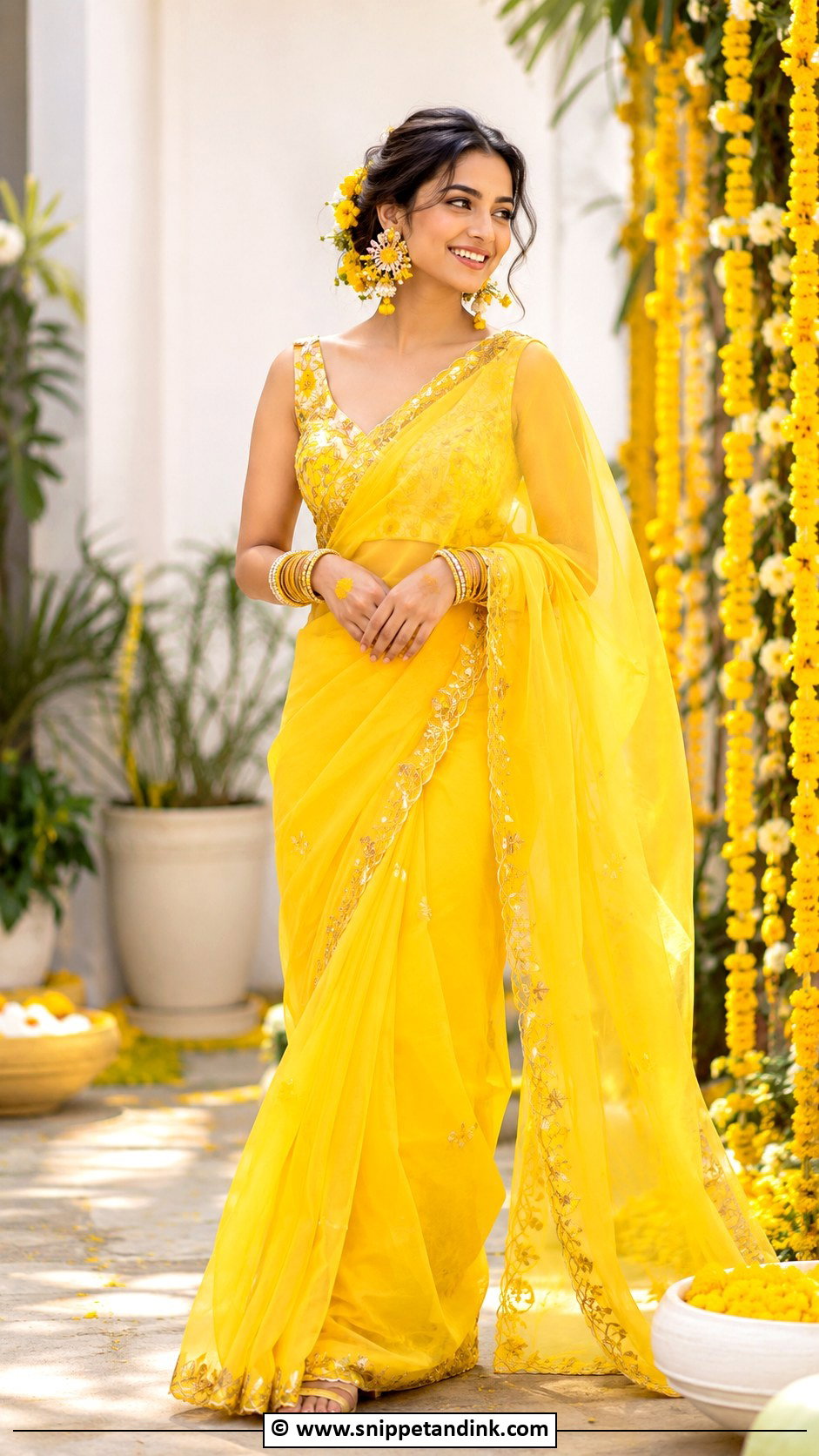 Yellow Saree For Haldi Bride - Snippet and Ink - 30 Haldi Bridal Outfit Ideas