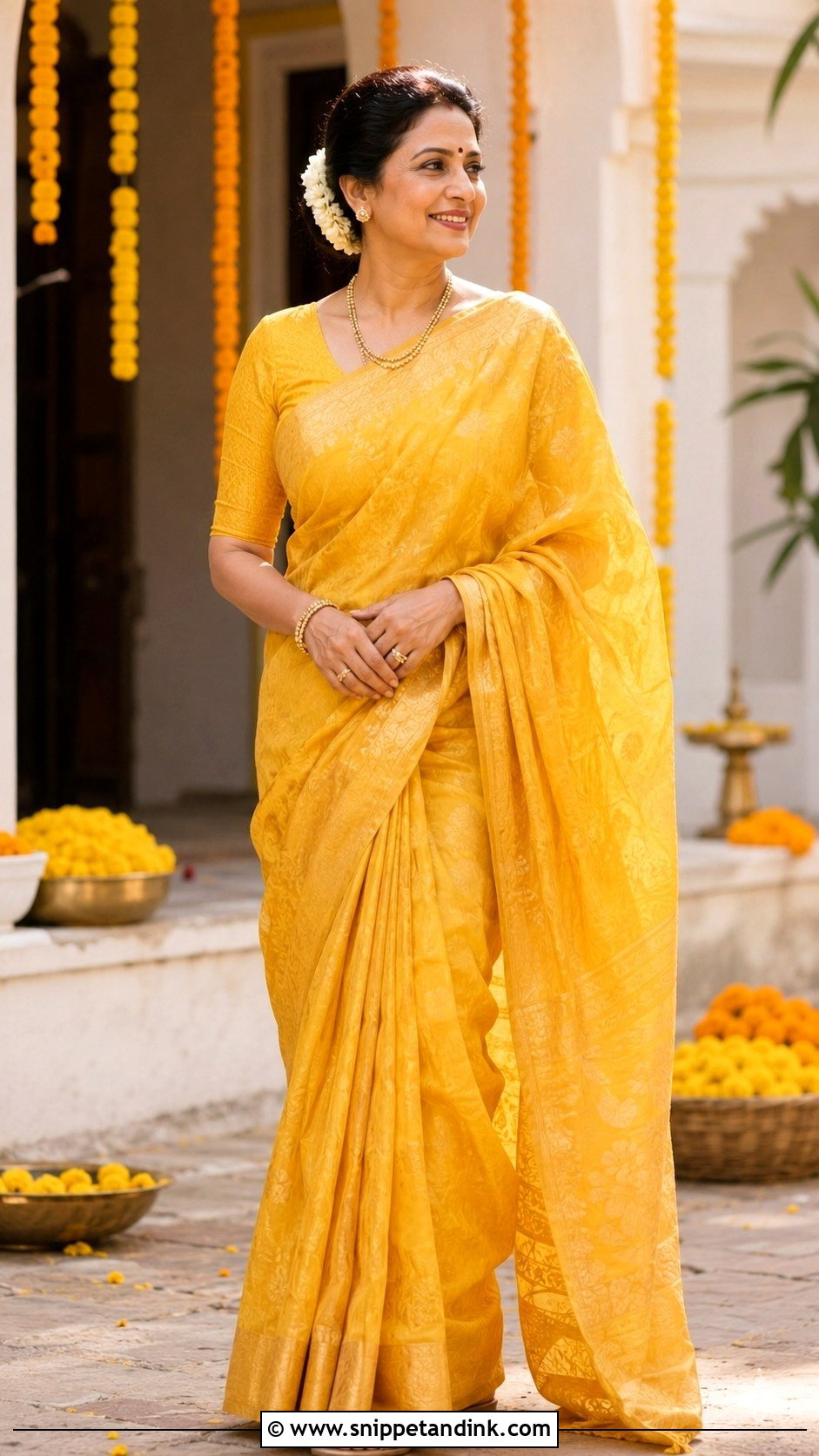 Yellow Saree For Mother Of Bride Haldi - Snippet and Ink - 25 Indian Haldi Outfit Ideas