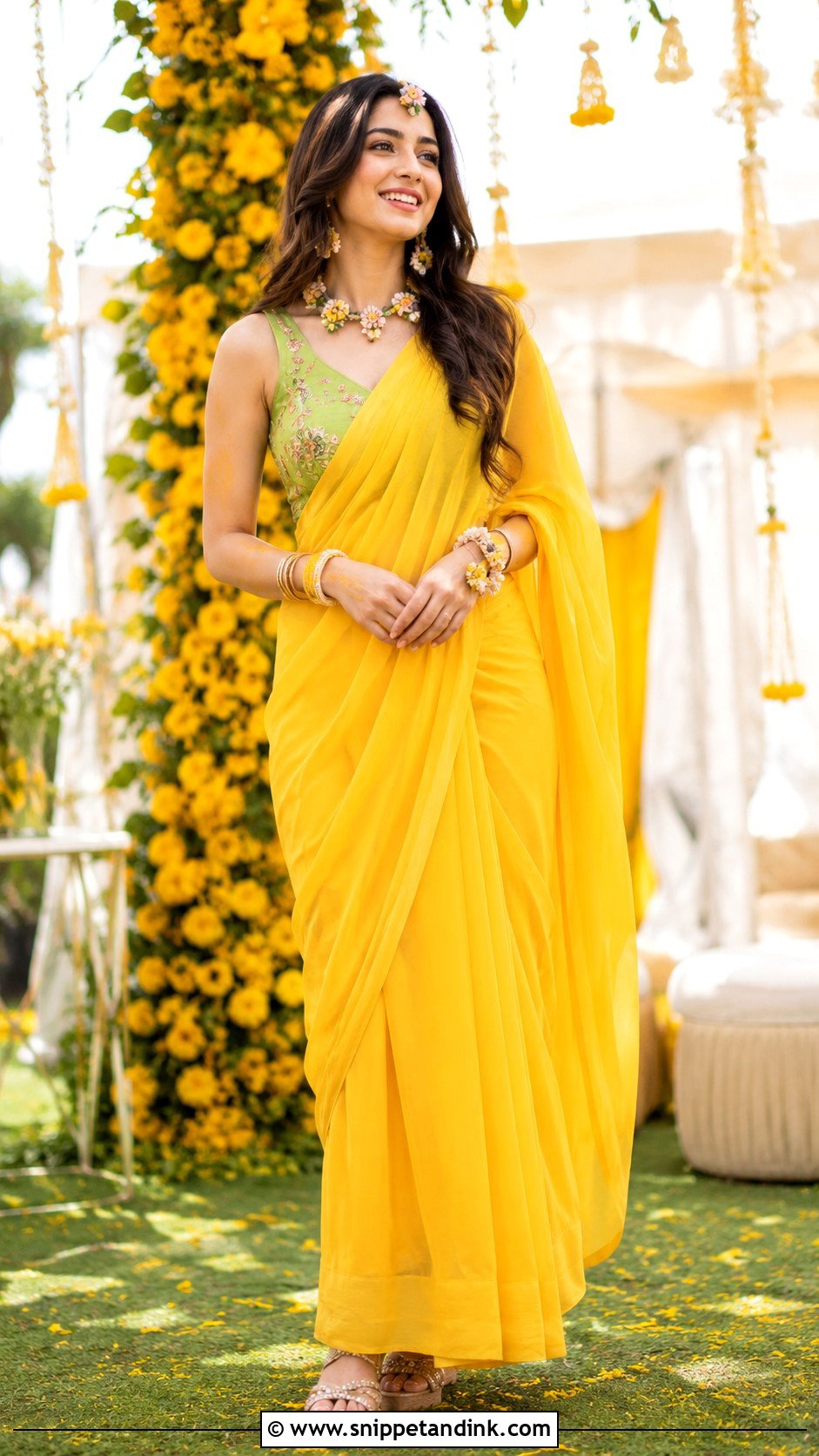 Yellow Saree Haldi Carnival Outfit - Snippet and Ink - 25 Haldi Carnival Outfit Ideas