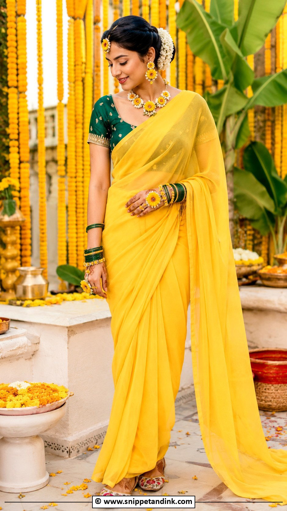 Yellow Saree Haldi Outfit - Snippet and Ink - 30 Unique Haldi Ceremony Outfit for Bride Ideas