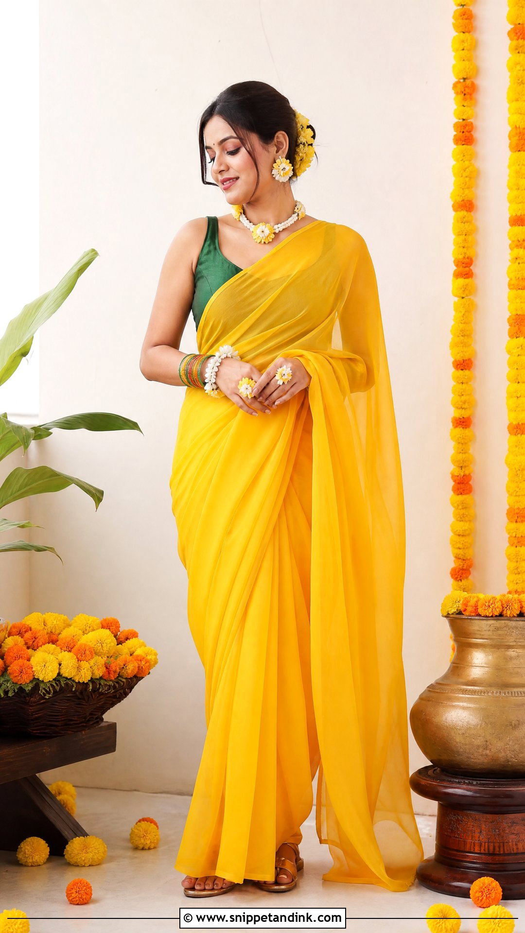 Yellow Saree Haldi Outfit - Snippet and Ink - 25 Aesthetic Haldi Outfits