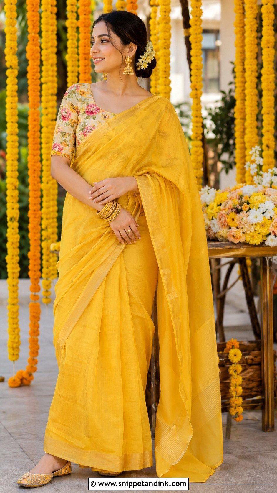 Yellow Saree Haldi Outfit - Snippet and Ink - 20 Haldi Ceremony Outfit for Girls Ideas