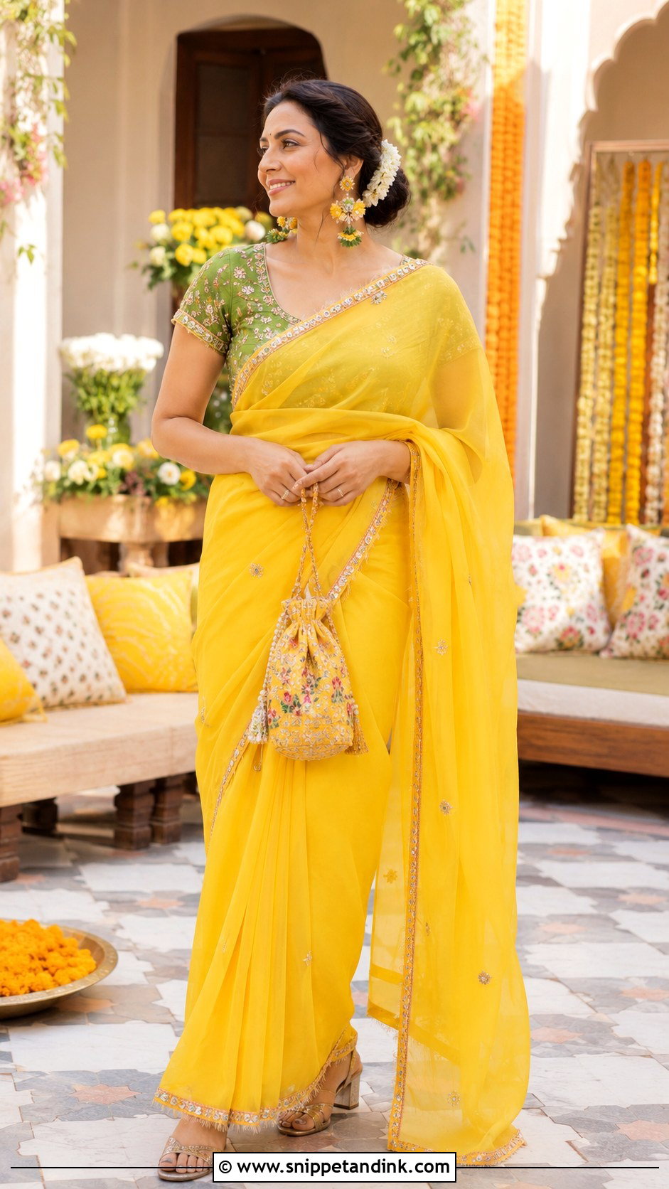 Yellow Saree Mehndi Dress - Snippet and Ink - 20 Mehndi Wedding Dress Ideas