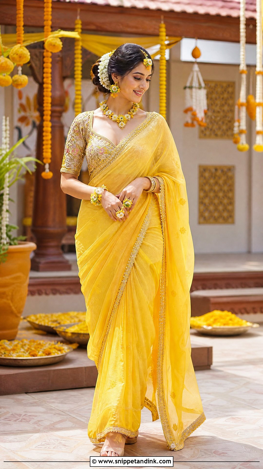 Yellow Saree Pithi Outfit For Bride - Snippet and Ink - 25 Pithi Outfit Brides Ideas