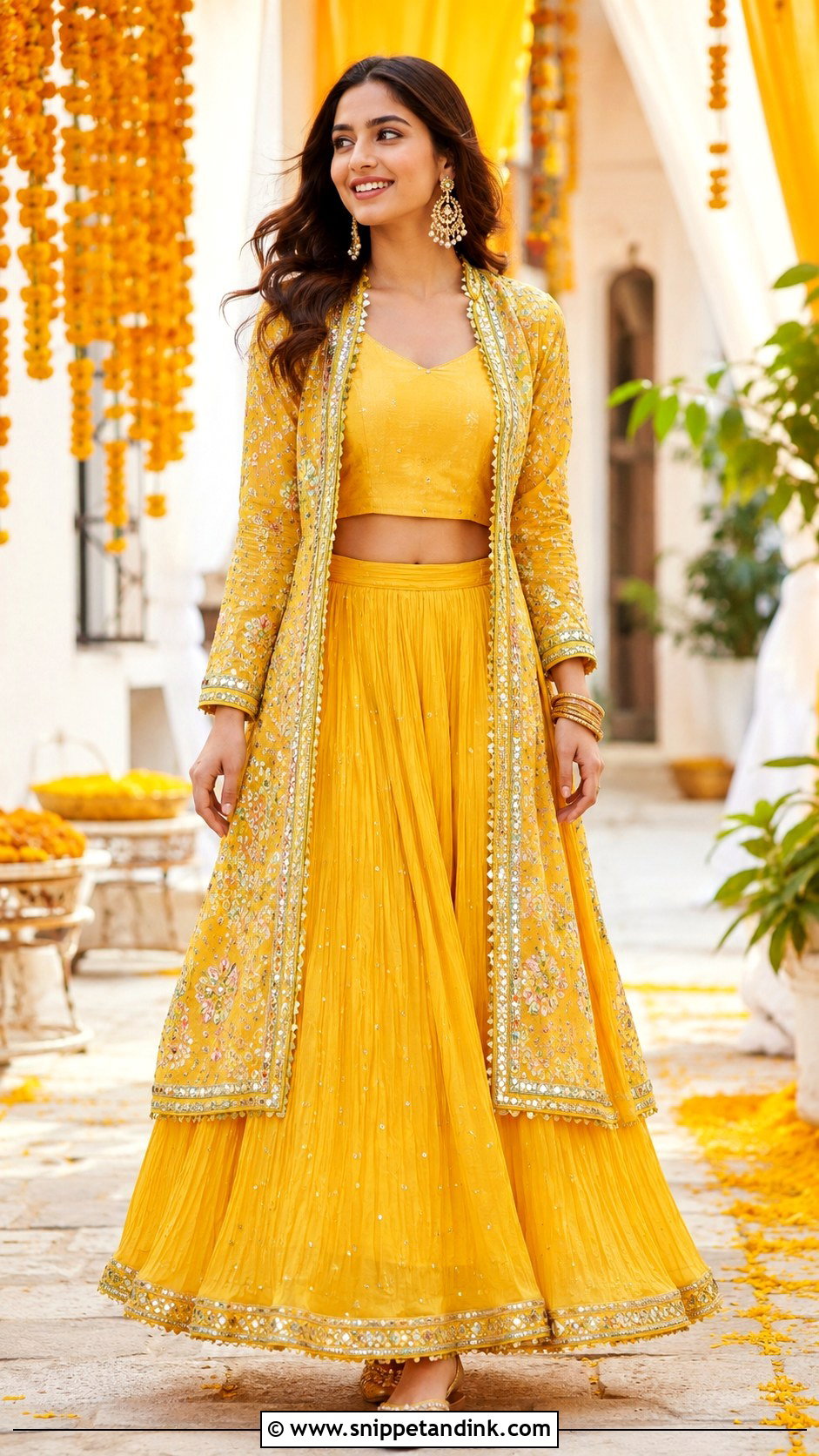 Yellow Saree With Floral Jewelry Haldi Outfit - Snippet and Ink - 25 Outfit for Haldi Function Ideas