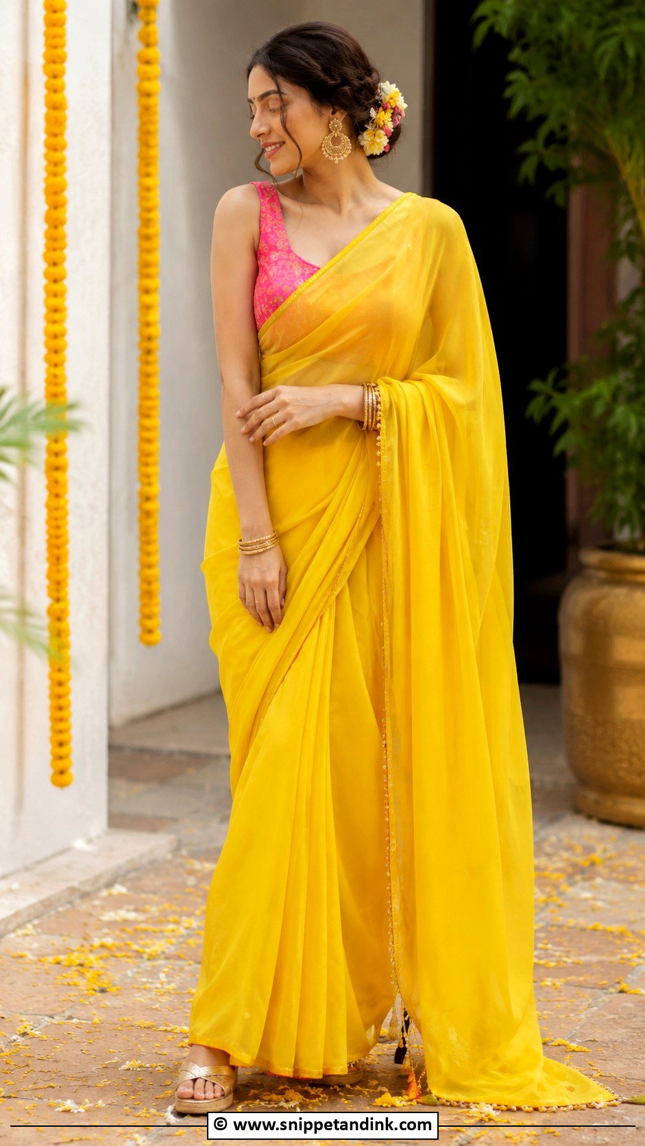Yellow Saree for Haldi - Snippet and Ink - 30 Haldi Dress Ideas for Sisters