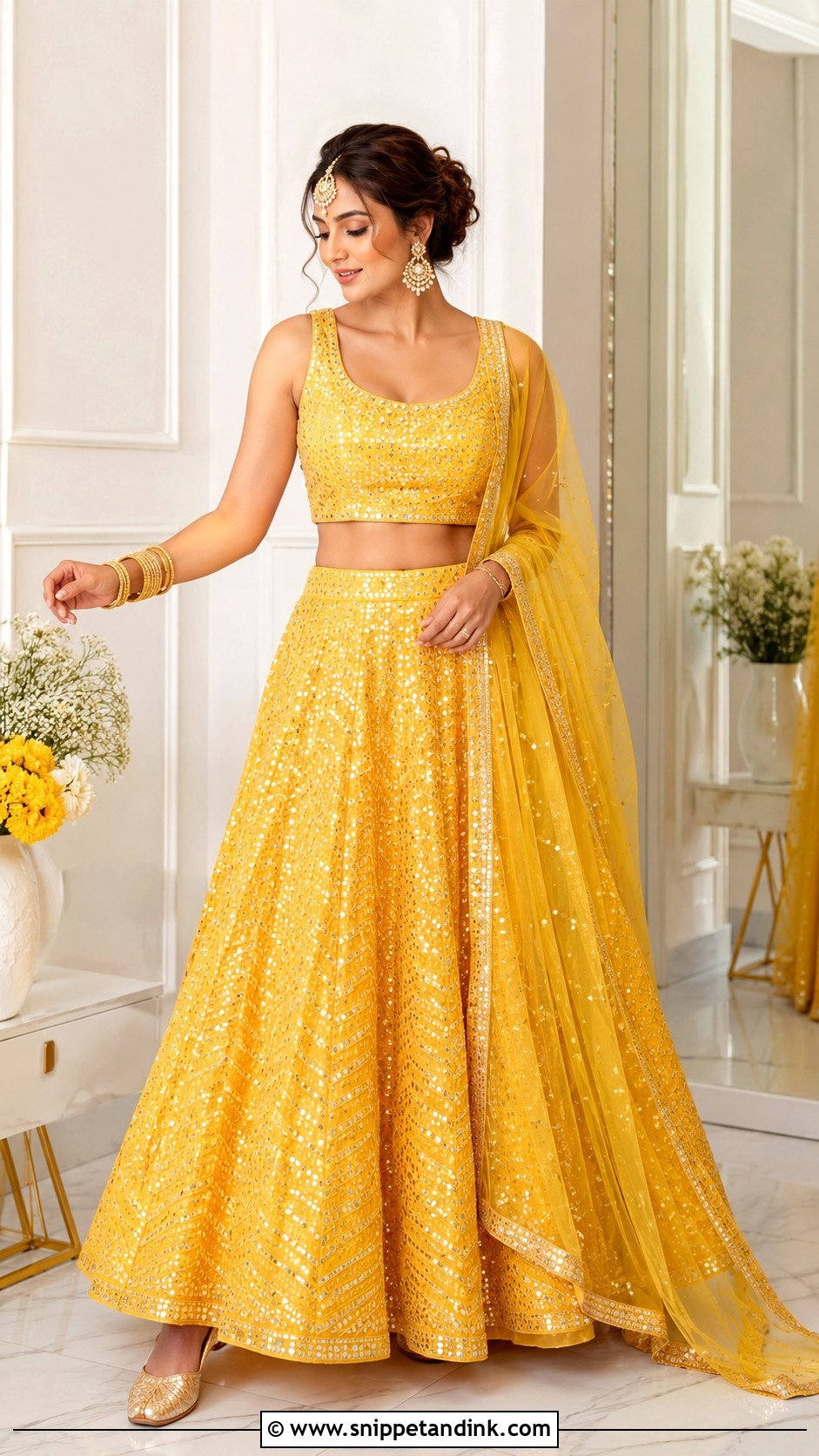 Yellow Sequin Haldi Lehenga - Snippet and Ink - 20 Haldi Lengha Ideas