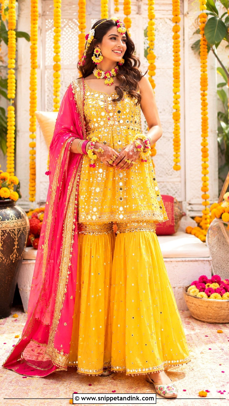 Yellow Sharara Bridal Mehndi Dress - Snippet and Ink - 25 Bridal Mehndi Dresses