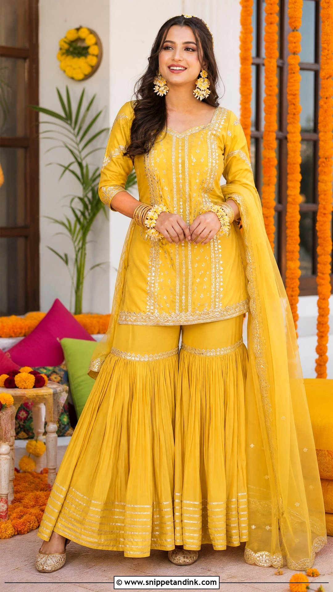 Yellow Sharara Dholki Bridal Outfit - Snippet and Ink - 20 Dholki Outfit Bride Ideas