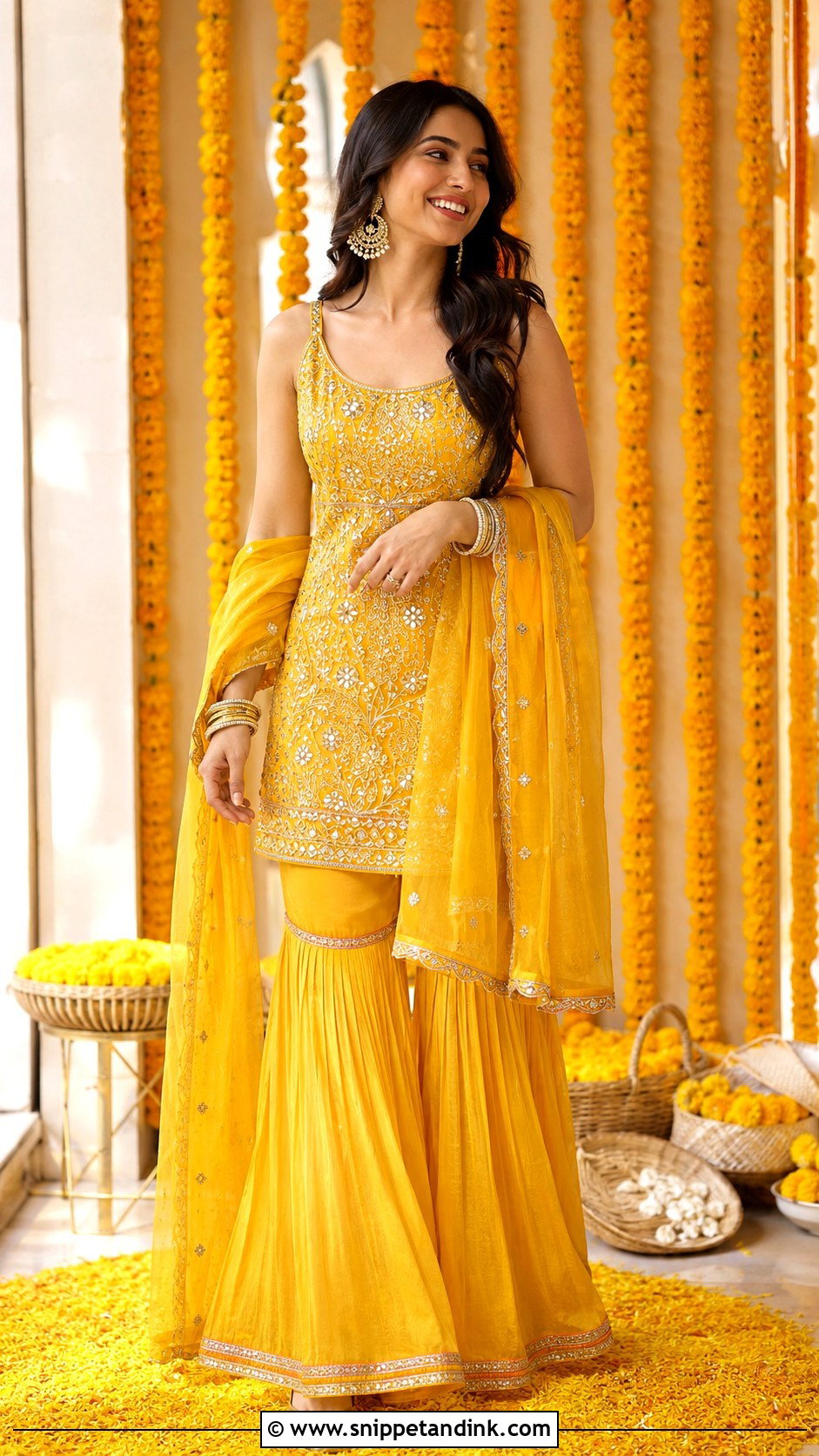 Yellow Sharara For Haldi - Snippet and Ink - 25 Indian Haldi Outfit Ideas