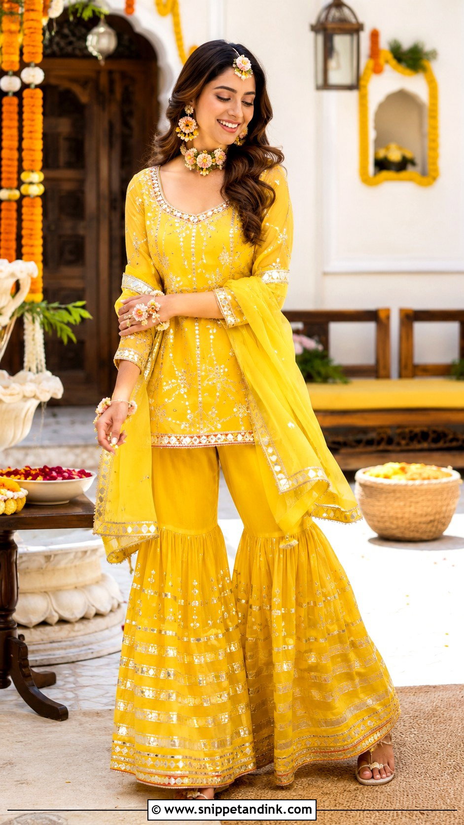 Yellow Sharara For Haldi - Snippet and Ink - 25 Indian Outfit for Brothers Wedding Ideas