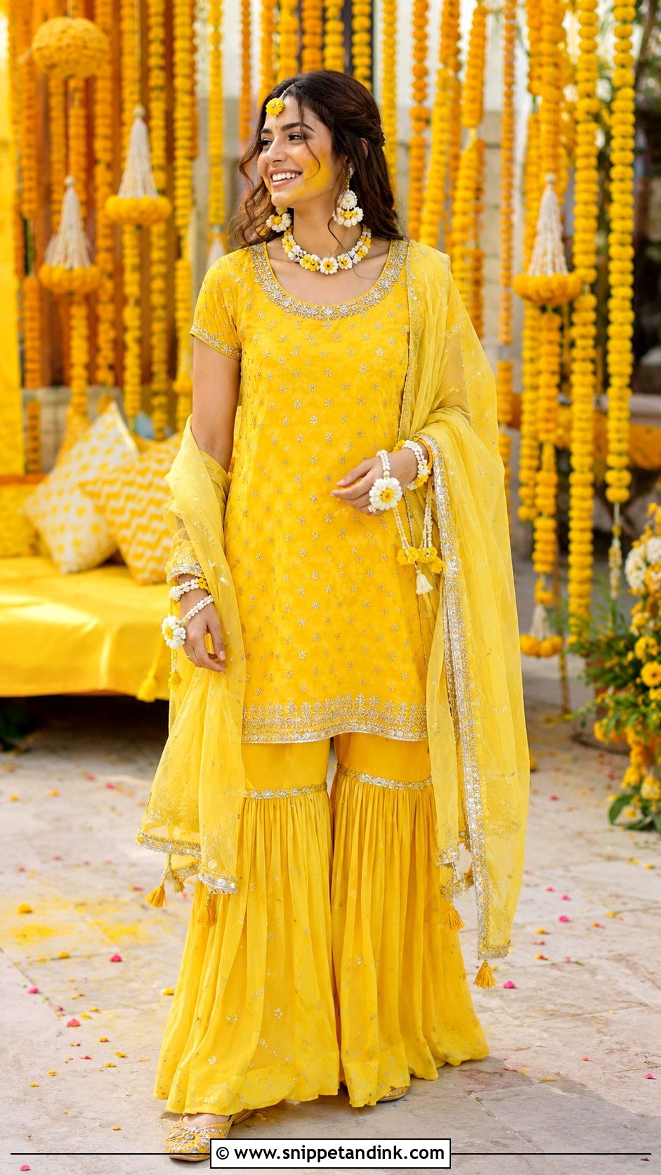 Yellow Sharara For Haldi Bride - Snippet and Ink - 25 Outfit for Haldi Function for Bride Ideas