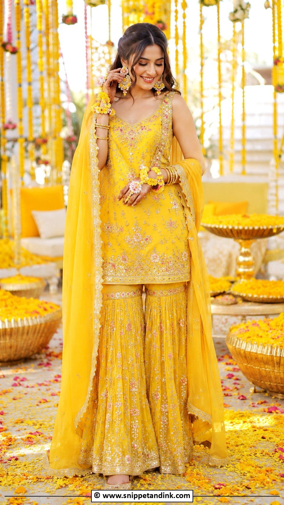Yellow Sharara For Haldi Bride - Snippet and Ink - 30 Haldi Bridal Outfit Ideas