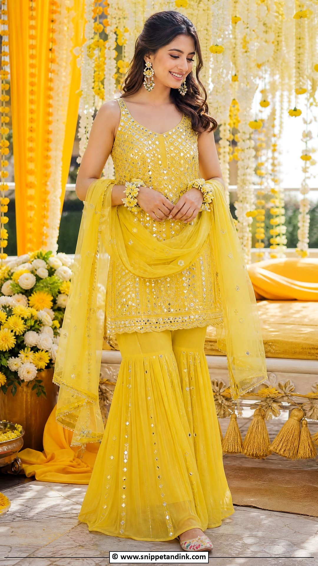 Yellow Sharara For Haldi Ceremony - Snippet and Ink - 35 Haldi Ceremony Outfit for Bride Ideas
