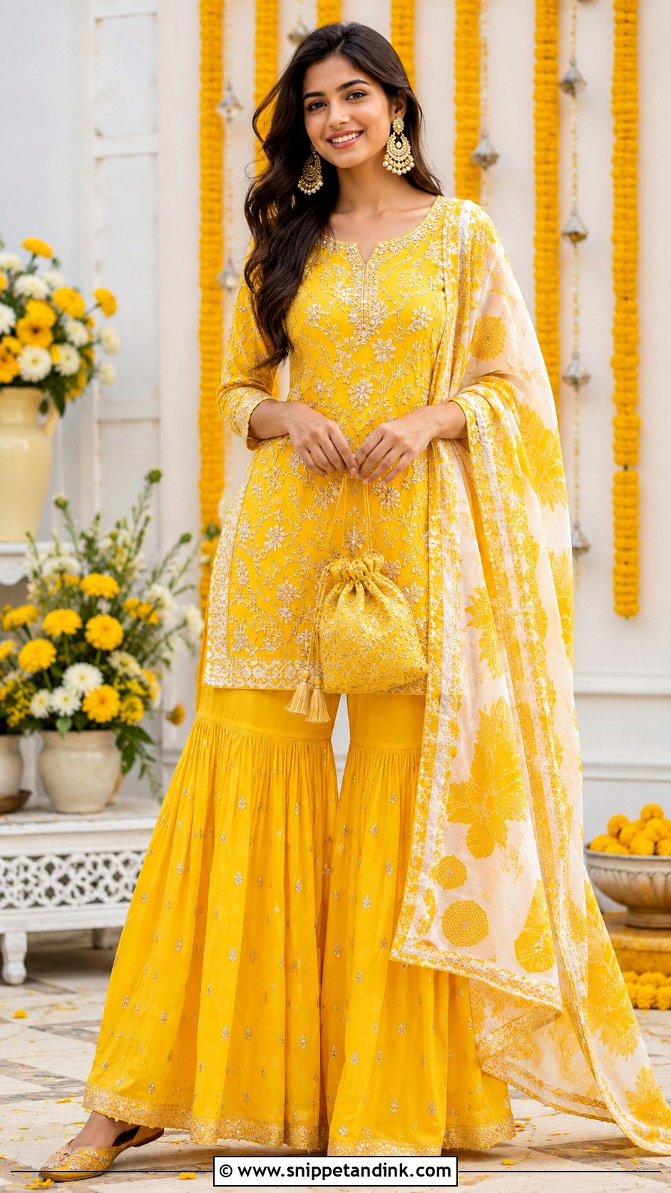 Yellow Sharara For Haldi Function - Snippet and Ink - 30 Haldi Function Outfit Ideas