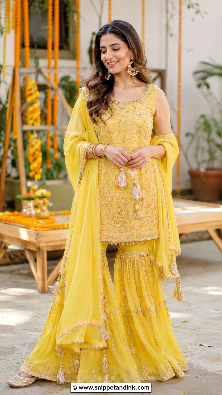 Yellow Sharara For Mehndi Function - Snippet and Ink - 25 Dress for Mehndi Function Ideas