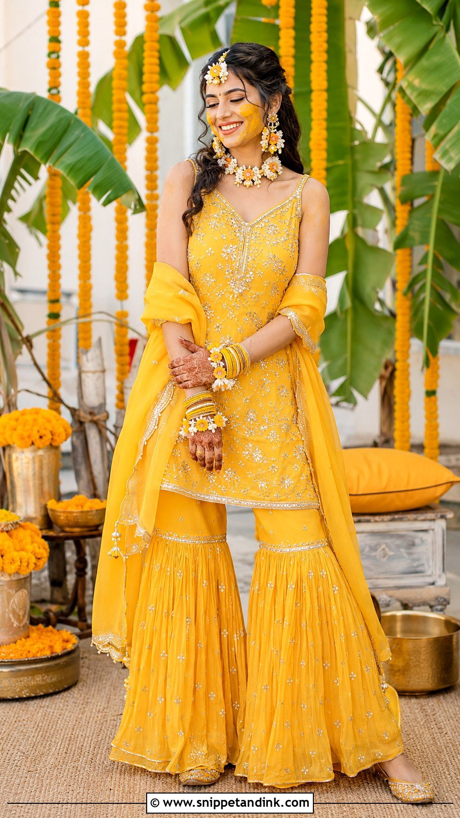 Yellow Sharara Haldi Dress for Bride - Snippet and Ink - 25 Indian Haldi Dress for Bride Ideas