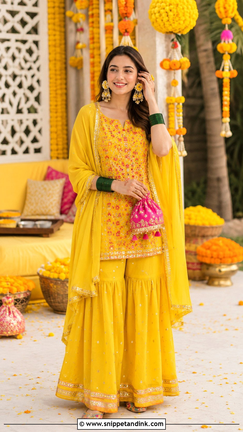 Yellow Sharara Haldi Function Outfit - Snippet and Ink - 20 Outfit for Marriage Function Ideas