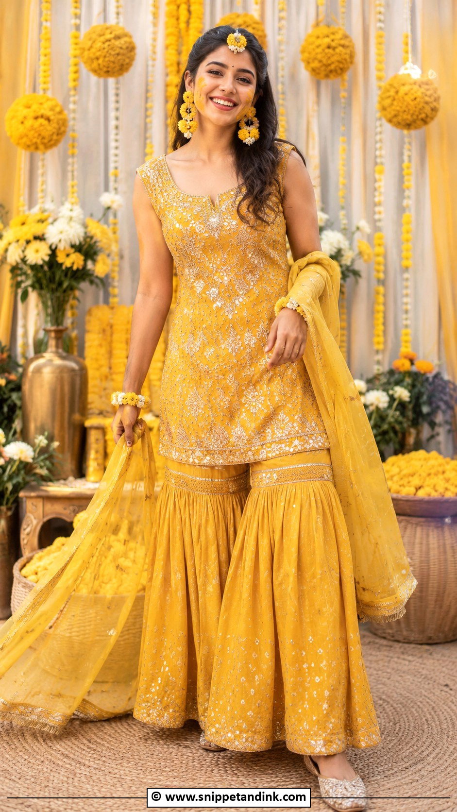 Yellow Sharara Haldi Outfit - Snippet and Ink - 30 Unique Haldi Ceremony Outfit for Bride Ideas