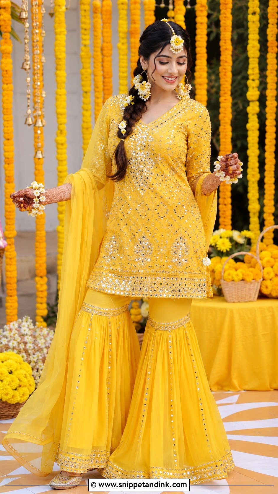 Yellow Sharara Haldi Outfit - Snippet and Ink - 20 Indian Bride Haldi Outfit Ideas
