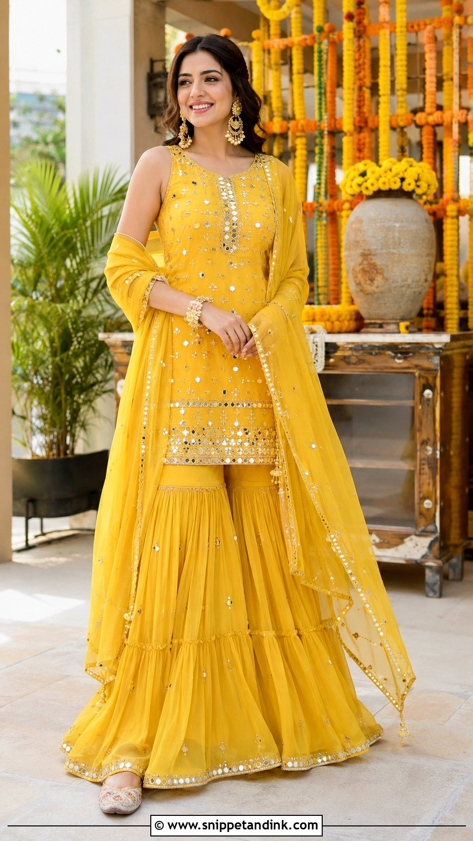Yellow Sharara Haldi Outfit - Snippet and Ink - 20 Haldi Traditional Outfit Ideas