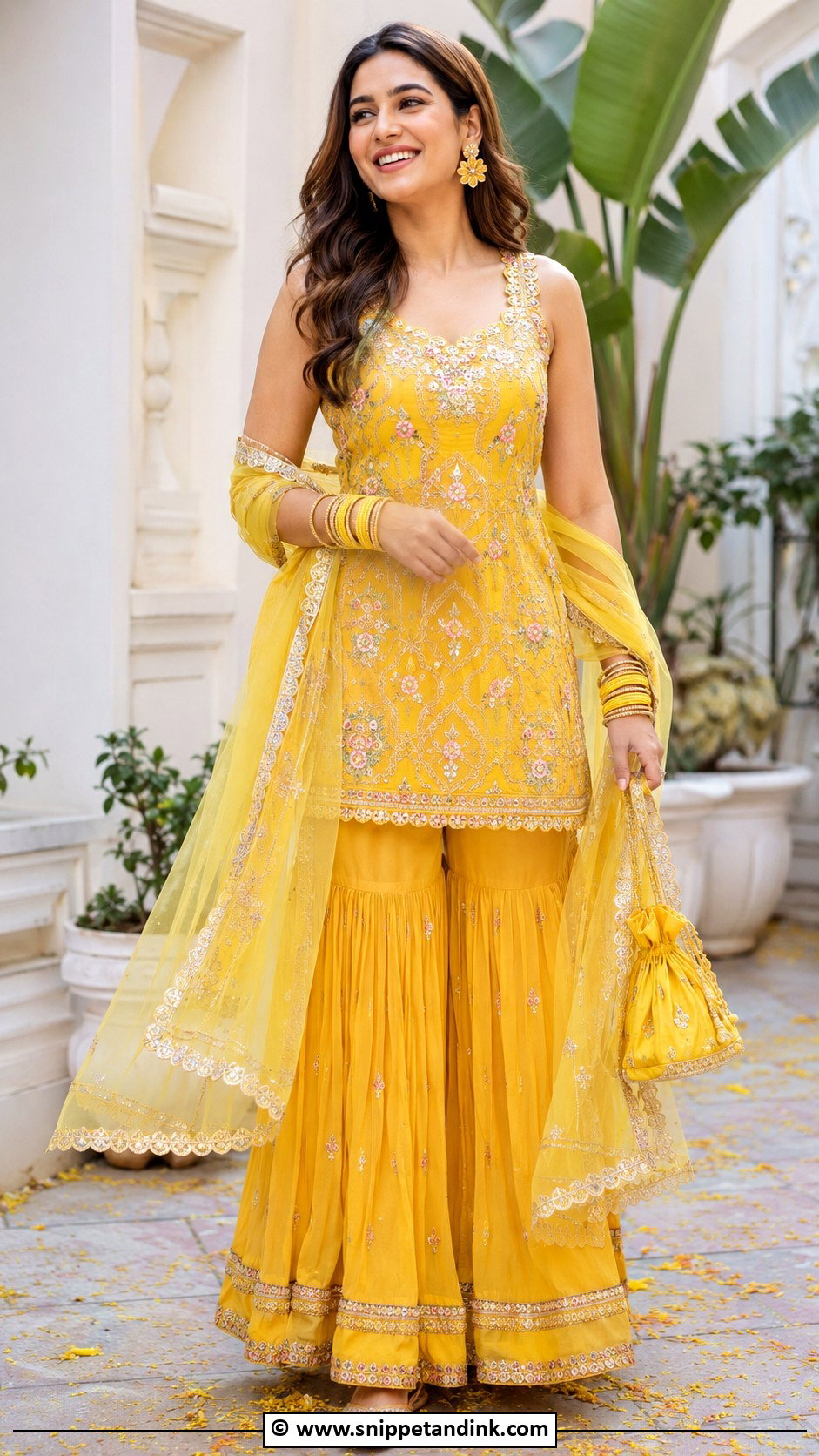 Yellow Sharara Haldi Outfit - Snippet and Ink - 30 Haldi Theme Ideas Outfit