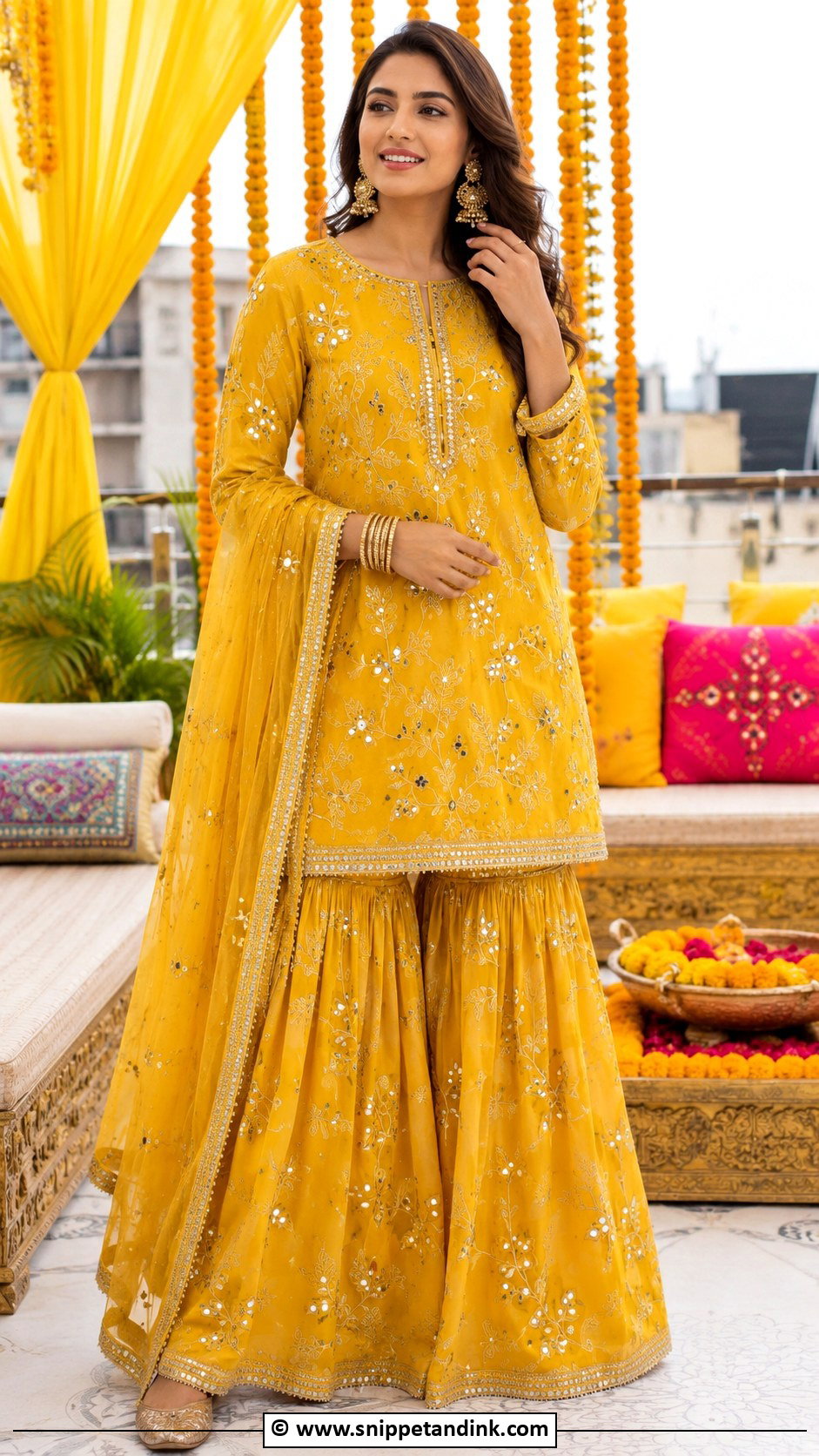 Yellow Sharara Henna Night Outfit - Snippet and Ink - 30 Henna Night Dress Ideas