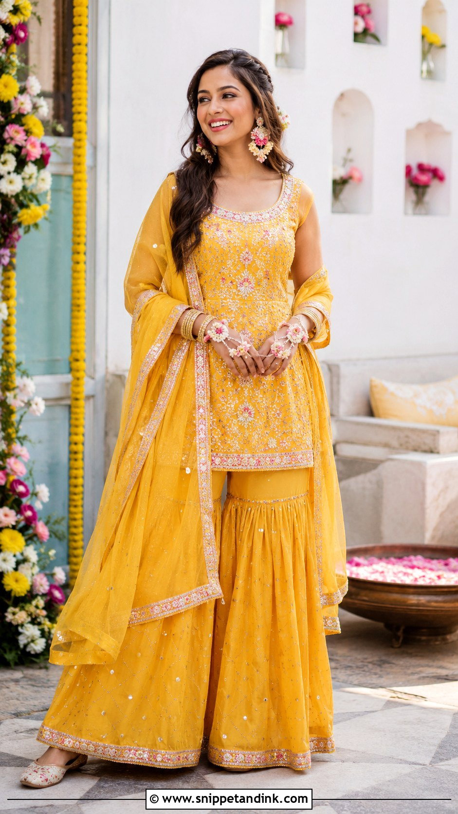 Yellow Sharara Mehandi Outfit - Snippet and Ink - 25 Indian Bridal Mehandi Outfits Brides