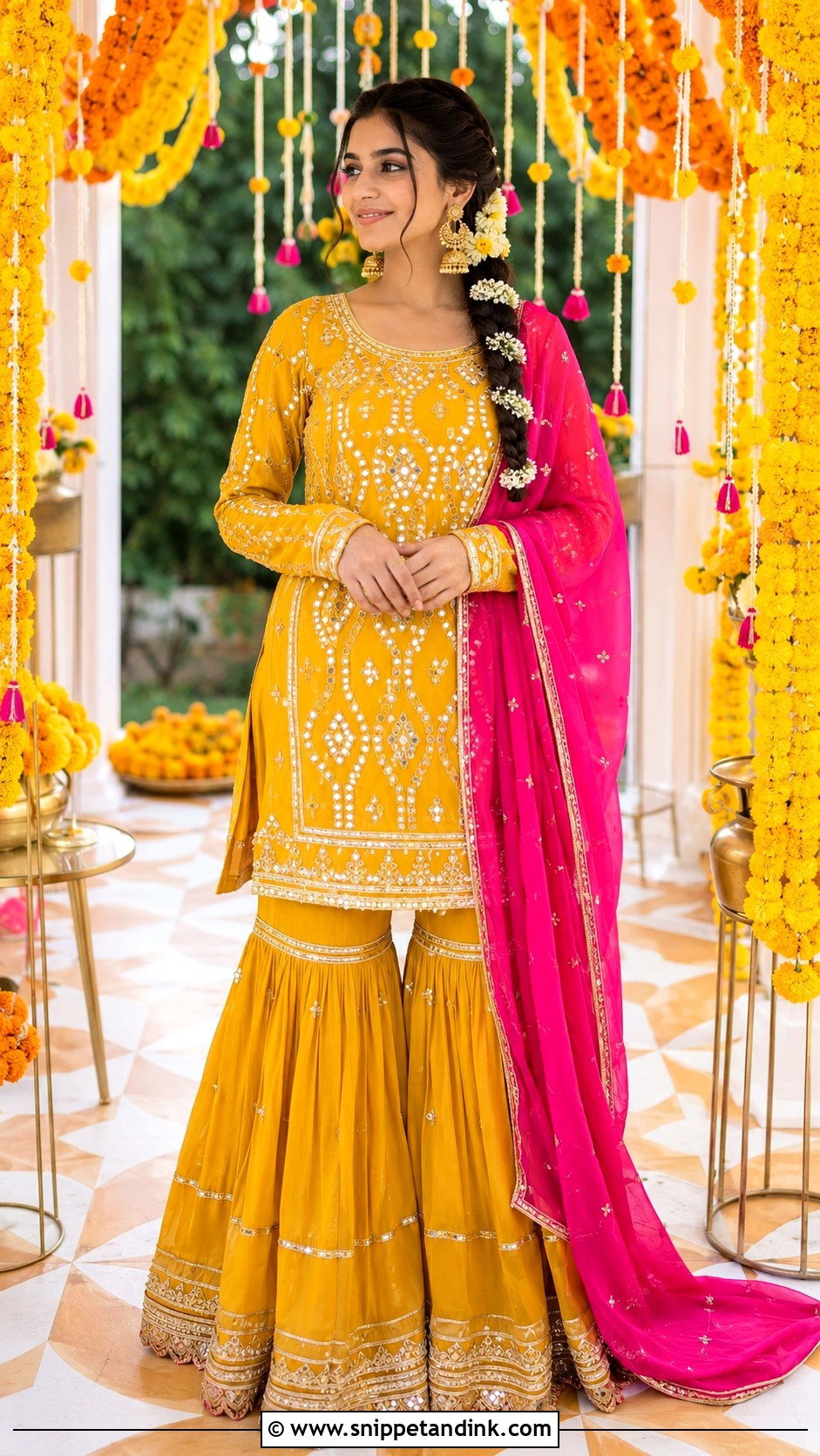 Yellow Sharara Mehndi Outfit - Snippet and Ink - 20 Mehndi Ceremony Outfit for Sister Ideas