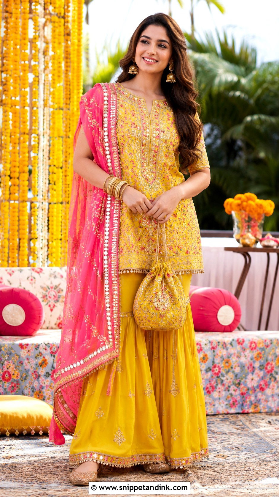 Yellow Sharara Mehndi Outfit - Snippet and Ink - 20 Mehndi Party Dress Ideas
