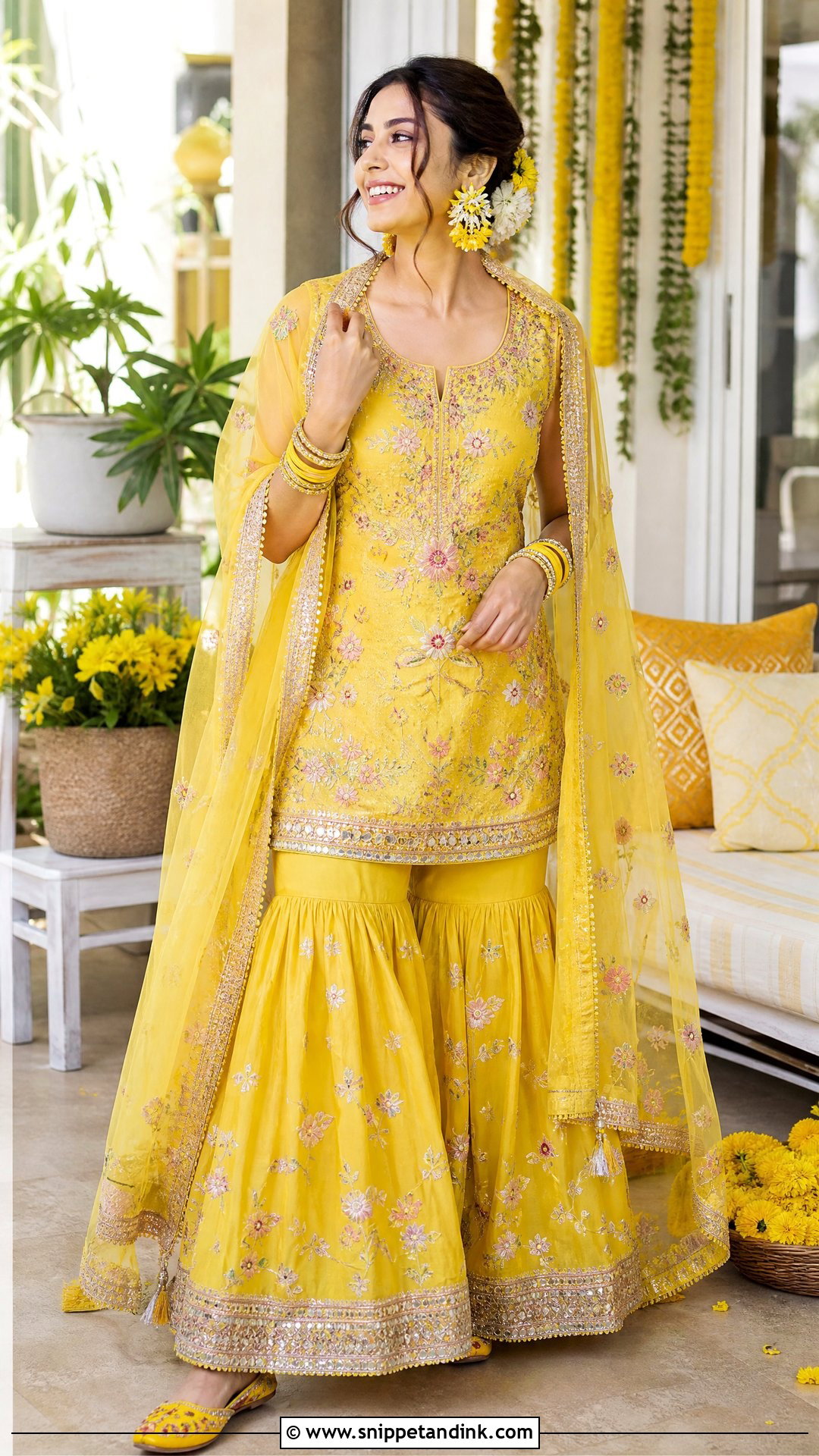 Yellow Sharara Pithi Outfit For Bride - Snippet and Ink - 25 Pithi Outfit Brides Ideas
