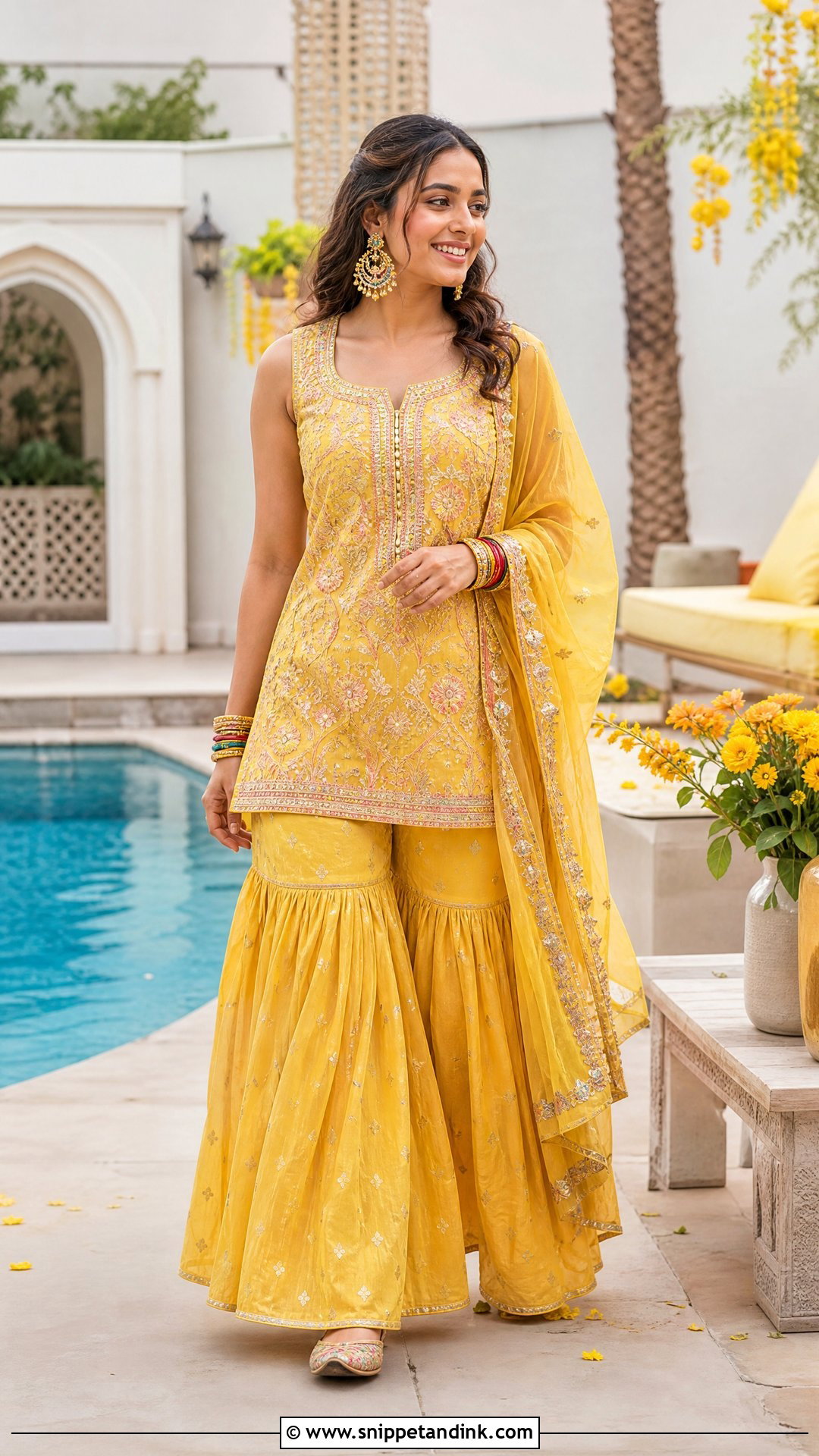 Yellow Sharara Poolside Haldi Outfit - Snippet and Ink - 20 Pool Side Haldi Outfits