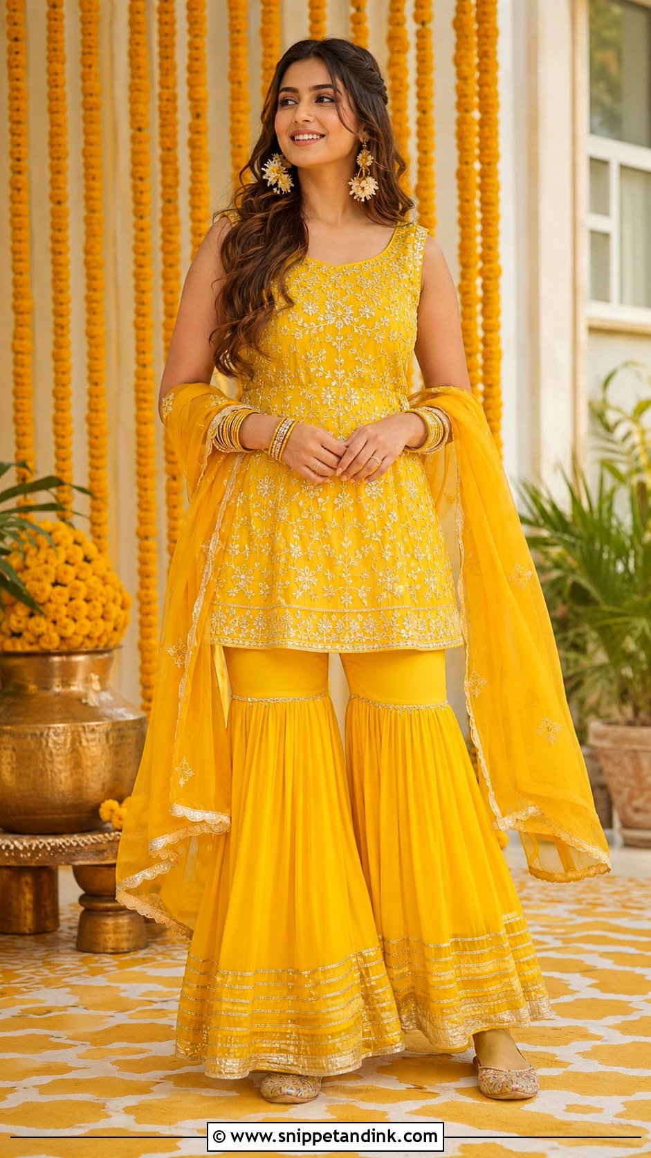 Yellow Sharara Set For Haldi - Snippet and Ink - 25 Haldi Dress for Bride Sister Ideas