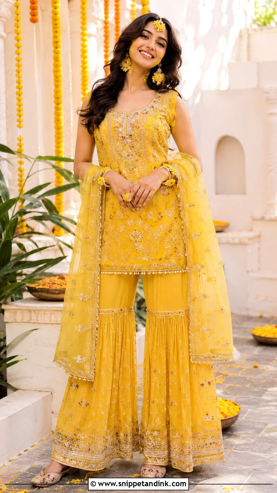 Yellow Sharara Set For Haldi - Snippet and Ink - 25 Indian Best Friend Wedding Outfit Ideas