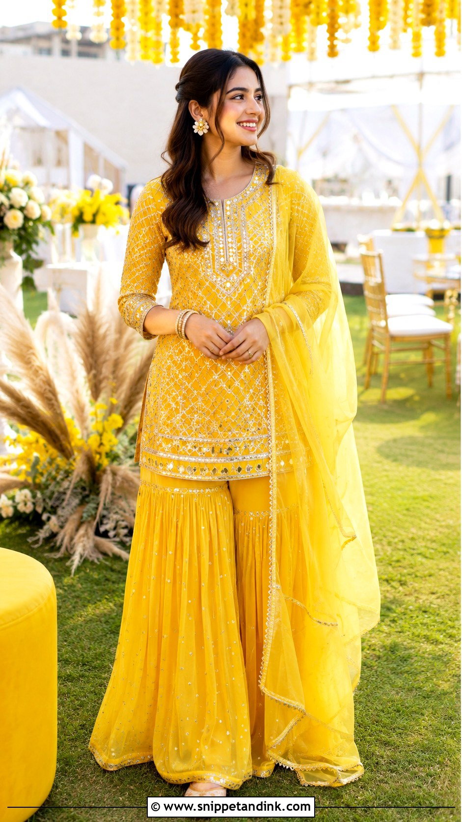 Yellow Sharara Set For Haldi - Snippet and Ink - 20 Haldi Trending Outfits